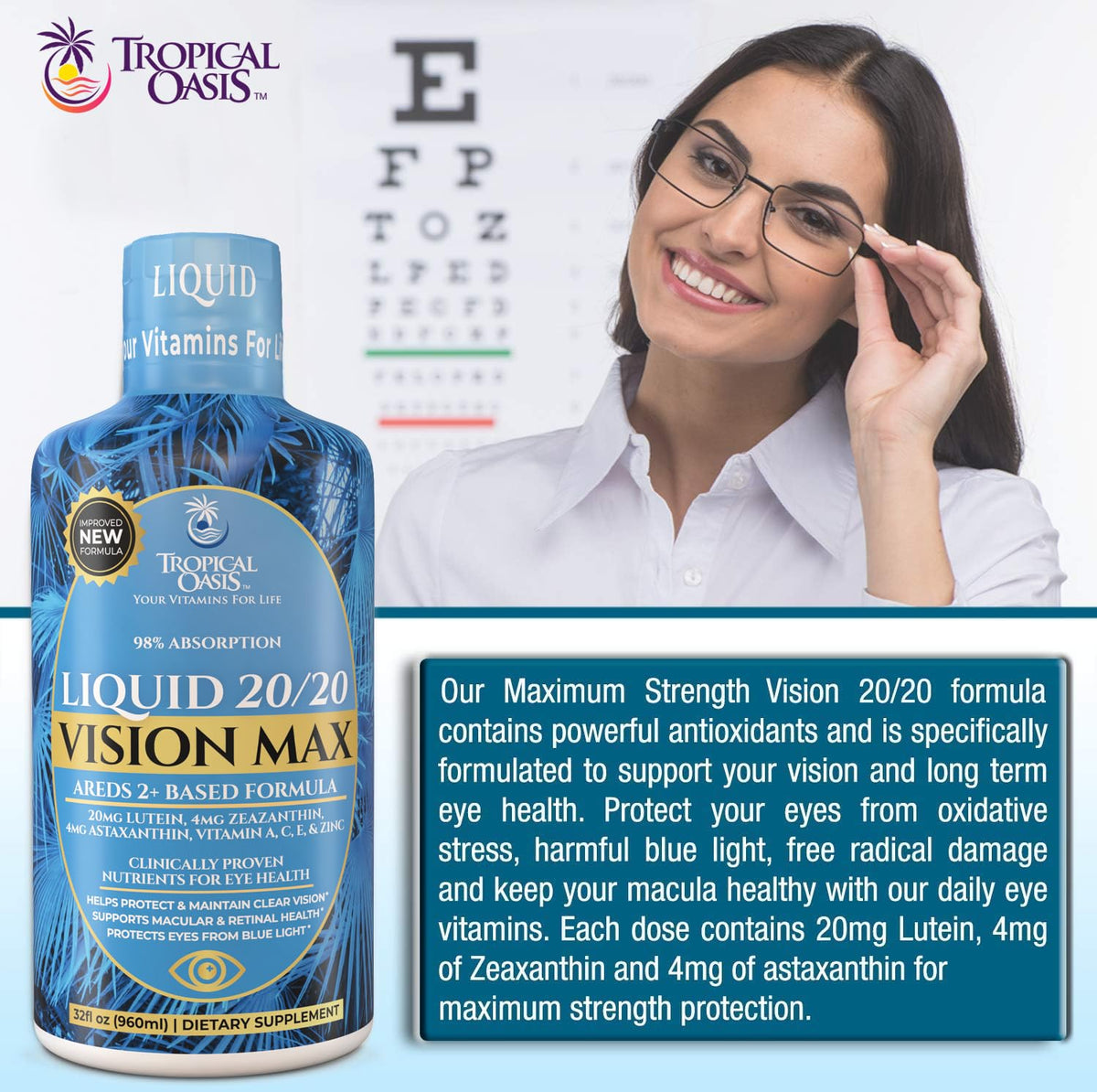 Tropical Oasis Liquid 20-20 Vision Support Eye Vitamin - 32 Fl Oz - image 4