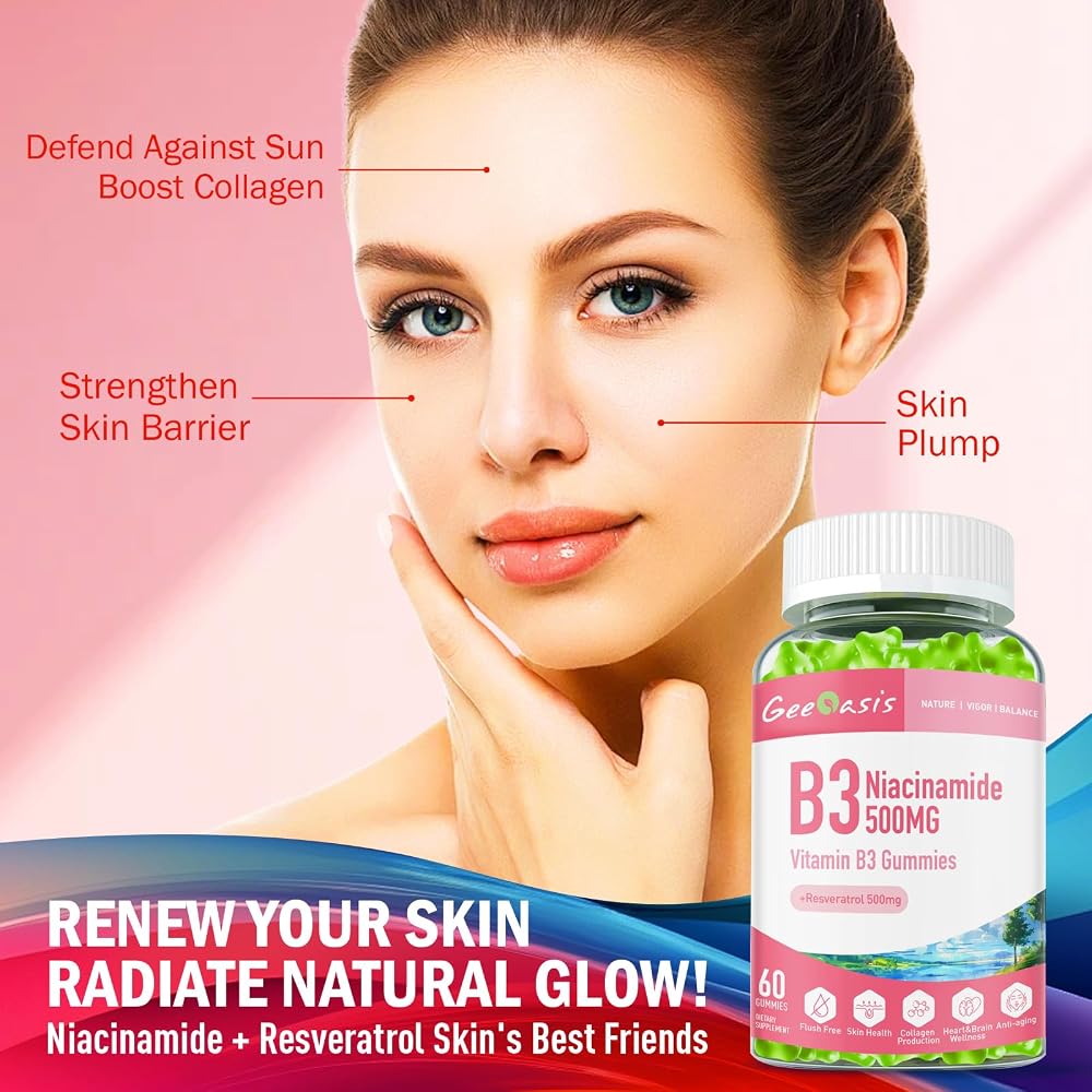 Geeoasis Niacinamide 500mg Gummies with Resveratrol - 60 Count - image 3