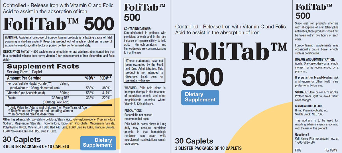 FoliTab 500 Controlled-Release Iron Supplement with Vitamin C - 30 Caplets - image 3