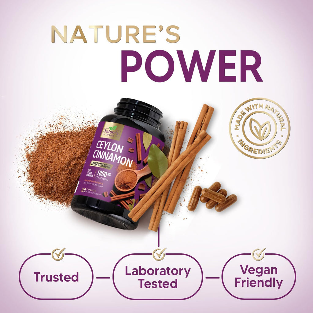 Nature's Choice Ceylon Cinnamon Capsules - Certified Organic Ceylon