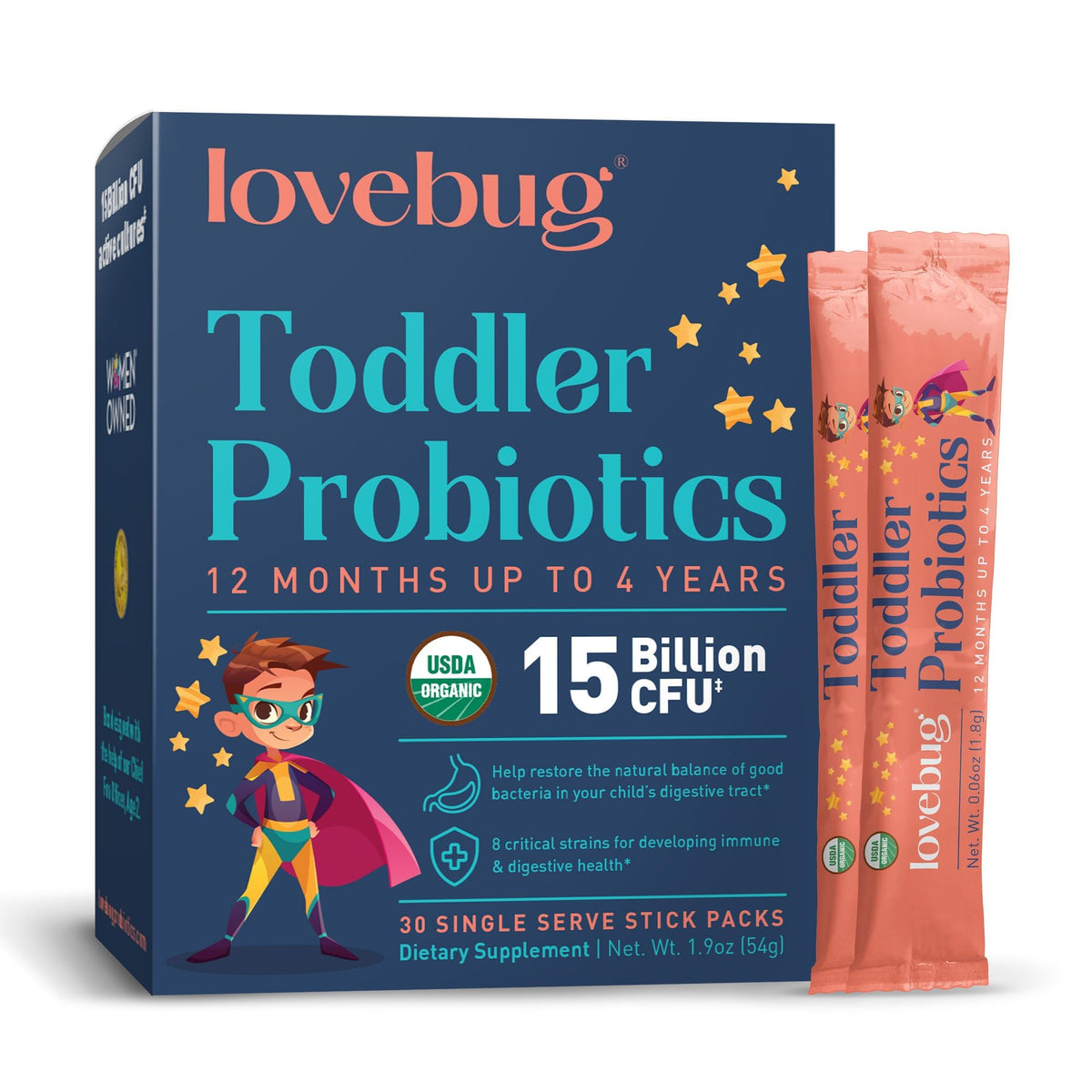 LOVEBUG Kids Probiotic Powder with Prebiotic Fiber - 30 Pack
