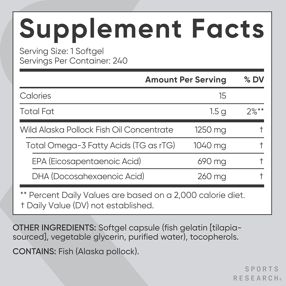 Sports Research Omega-3 Fish Oil 1250mg Alaska Pollock - 240 Softgels - image 5