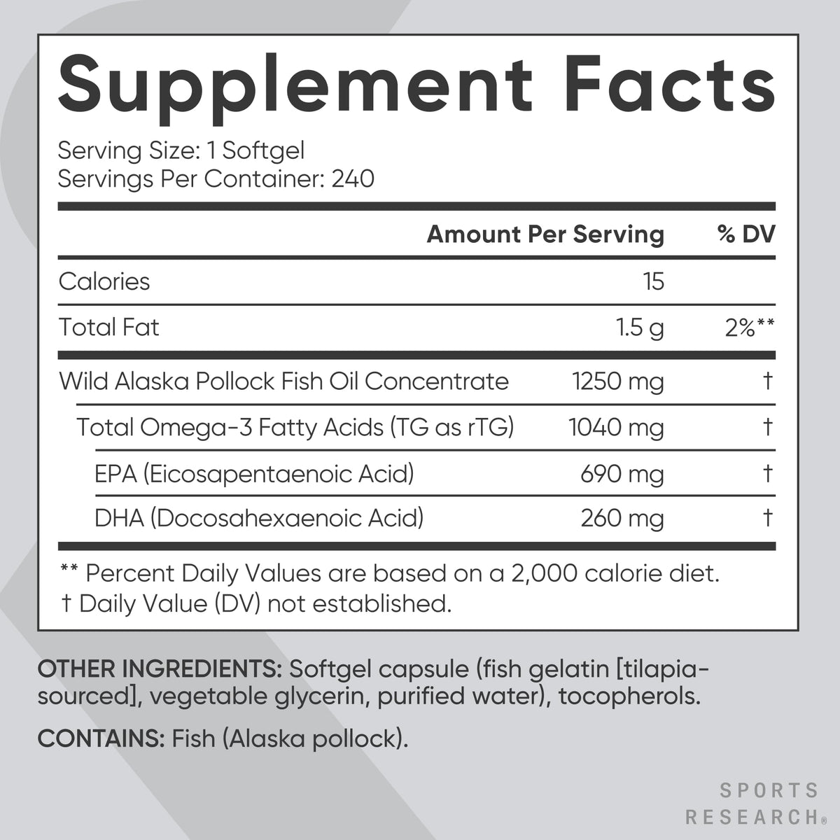 Sports Research Omega-3 Fish Oil 1250mg Alaska Pollock - 240 Softgels - image 5
