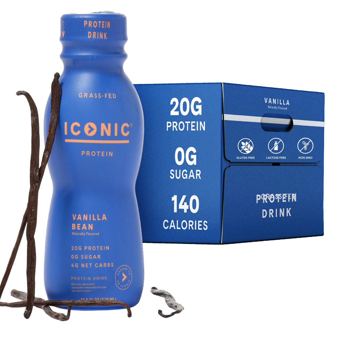 ICONIC Vanilla Bean Protein Drinks - 20g Grass Fed - 12 Pack