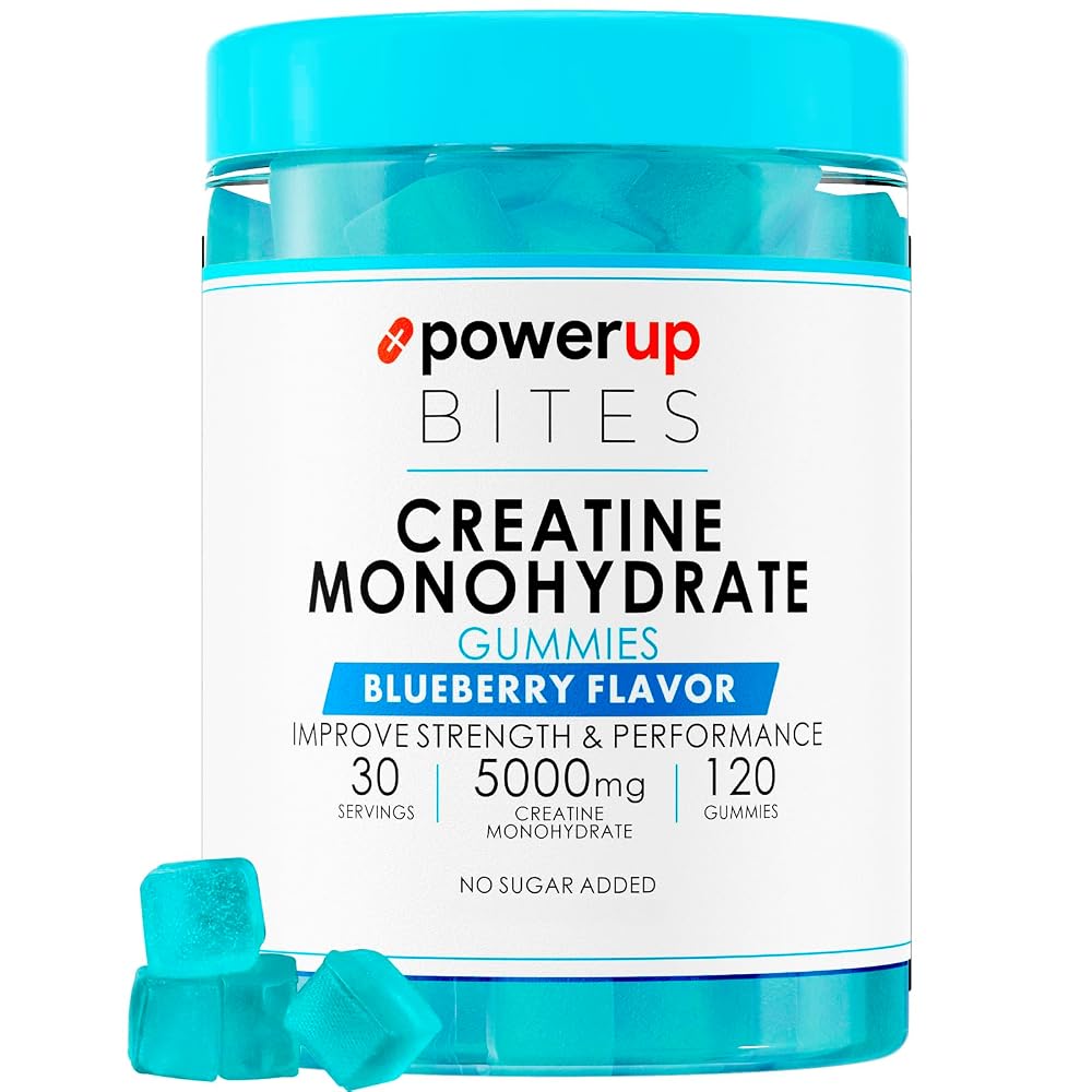 PowerUp Bites Creatine Gummies Vegan Sugar Free Blueberry - 120 Count