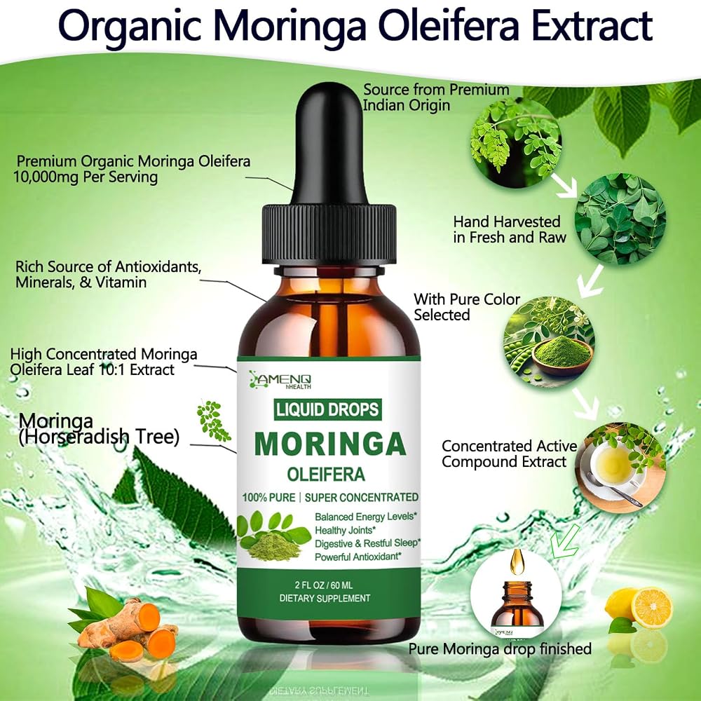 AMENQ hHEALTH Moringa Turmeric Liquid Drops - 2 Fl Oz - image 2