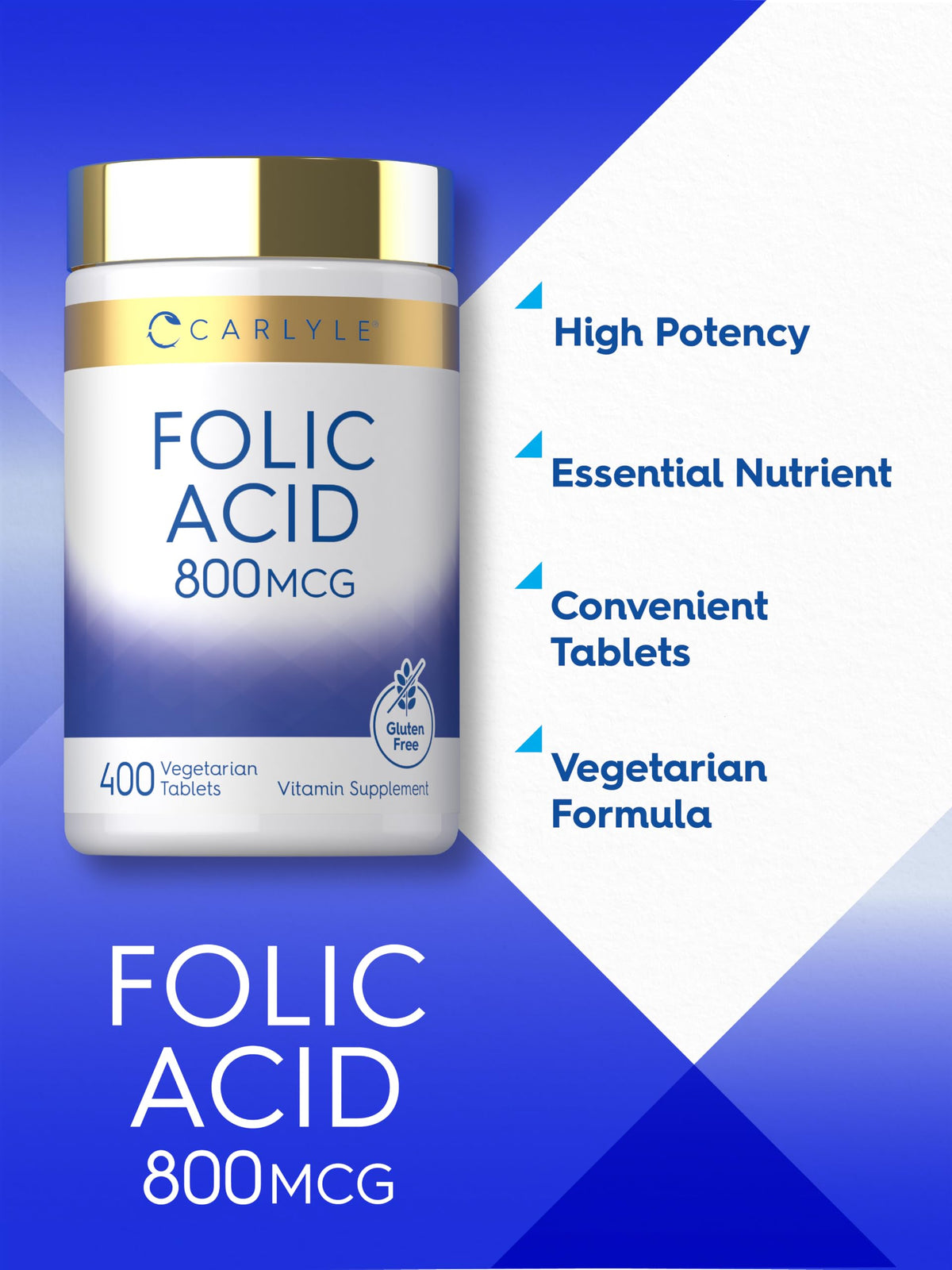 Carlyle Folic Acid 800 mcg - 400 Vegetarian Tablets - image 4