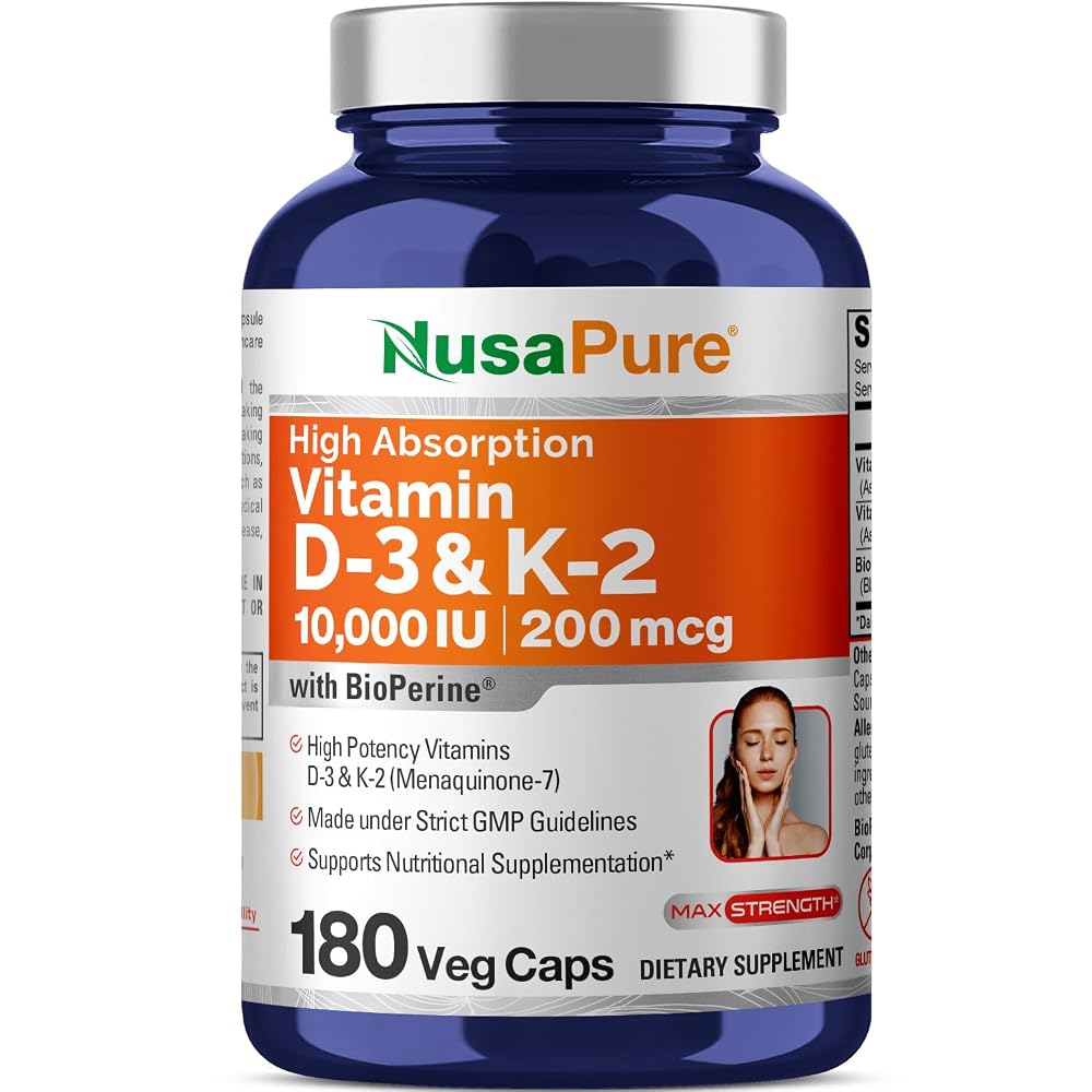 NusaPure Vitamin D3 & K2 10000 IU - 180 Vegetarian Capsules