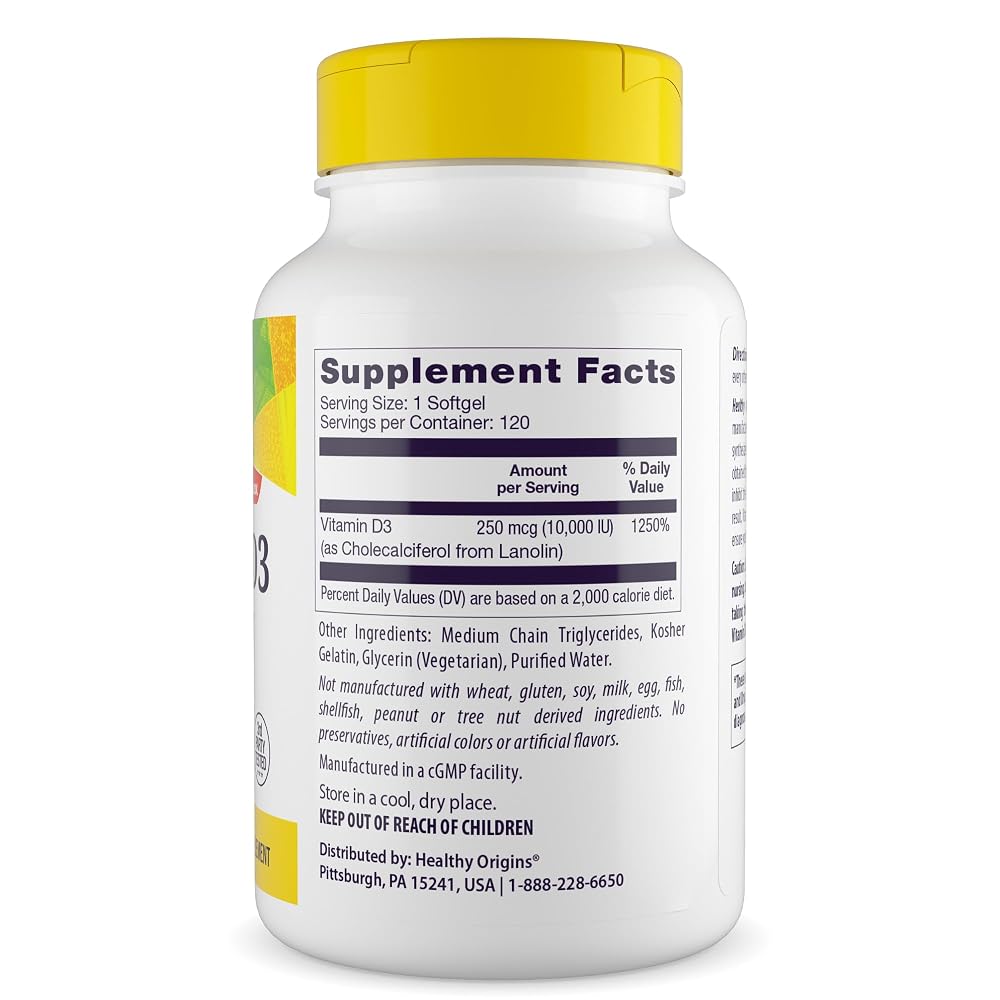 Healthy Origins Vitamin D3 10,000 IU - 120 Softgels - image 3