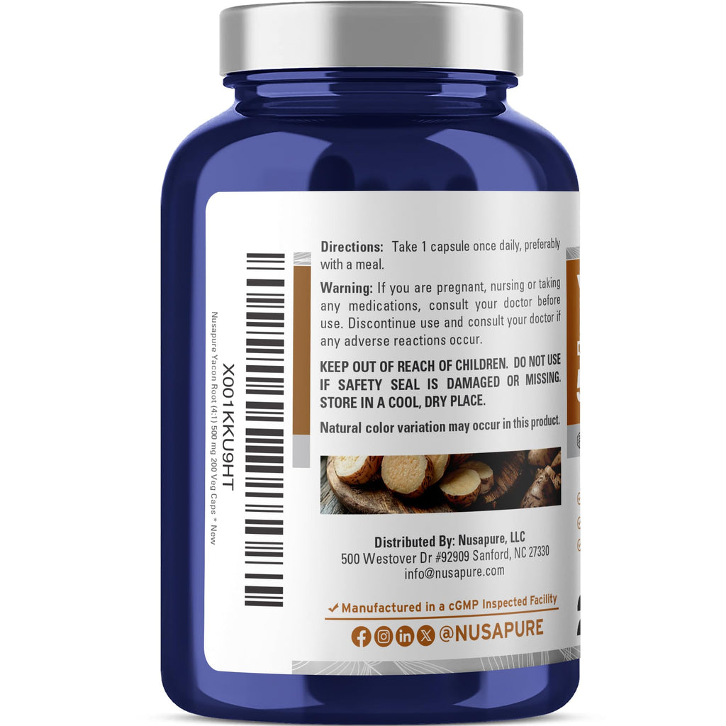 NusaPure Yacon Root 500mg Vegan - 200 Vegetarian Capsules - image 2