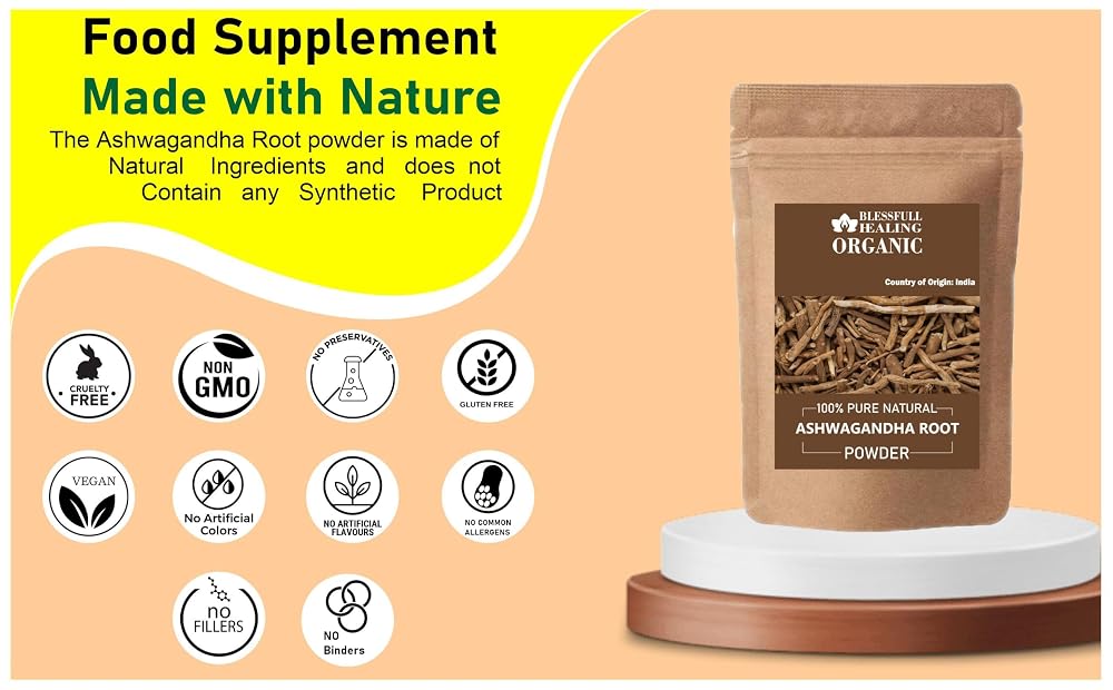 Blessfull Healing Organic Ashwagandha Root Powder 100% Pure Natural