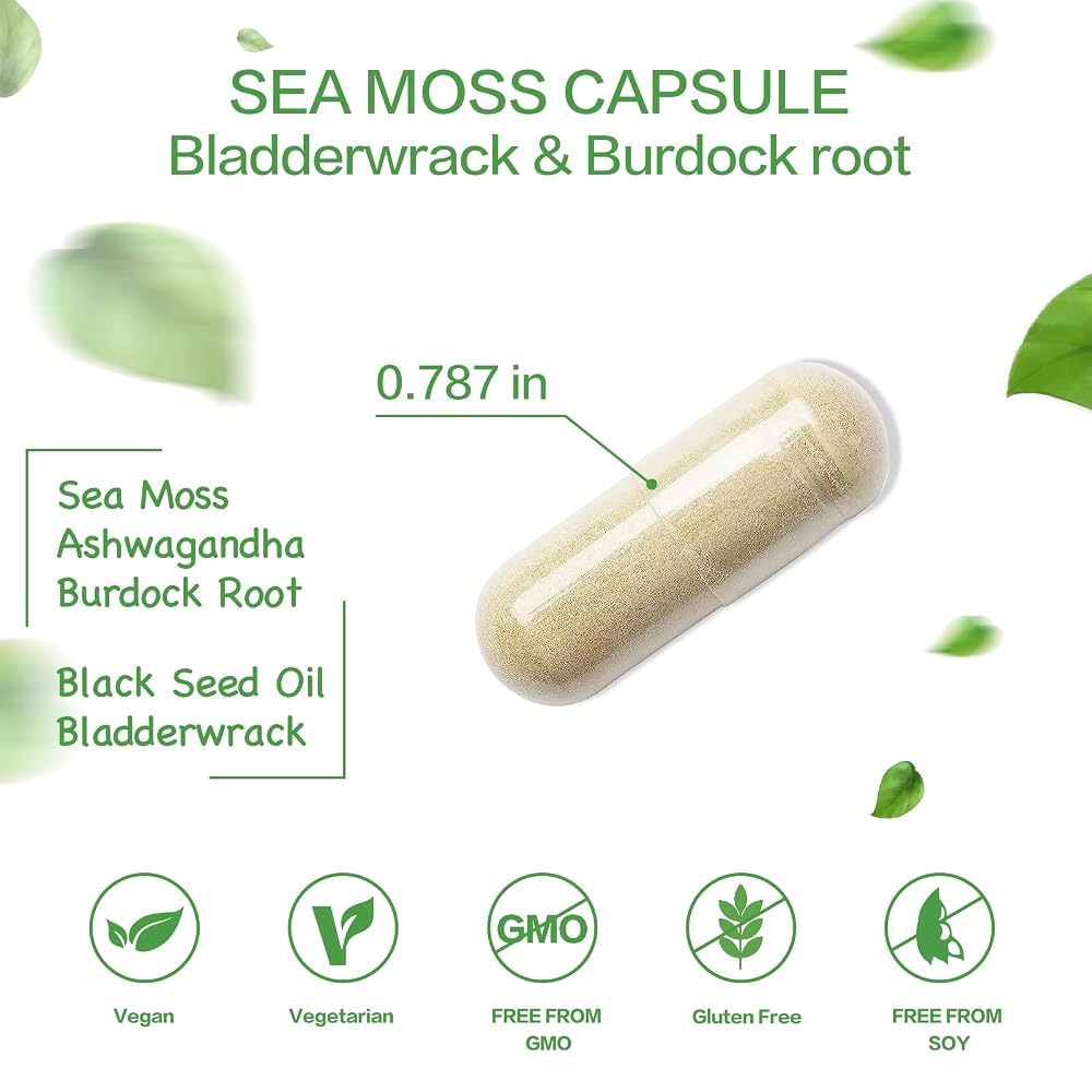 VPKIN Sea Moss Capsules with Bladderwrack & Burdock Root - 120 Capsules - image 2