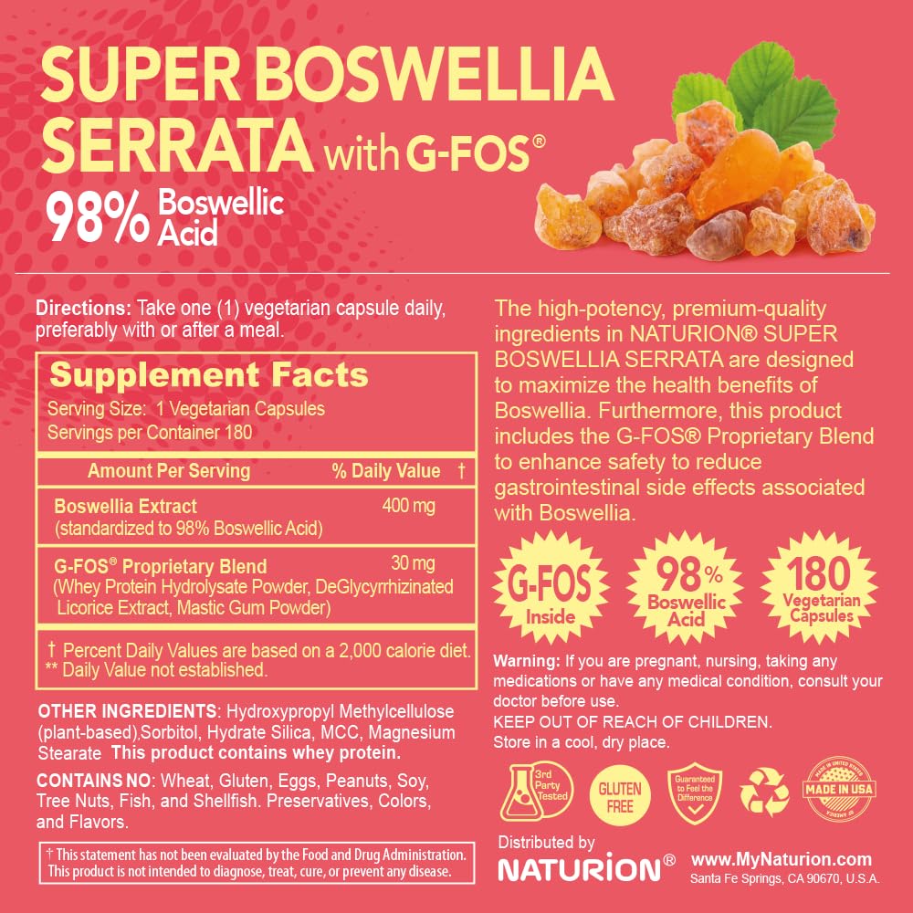 NATURION Super Boswellia Serrata 400 mg Joint Support - 180 Capsules - image 4