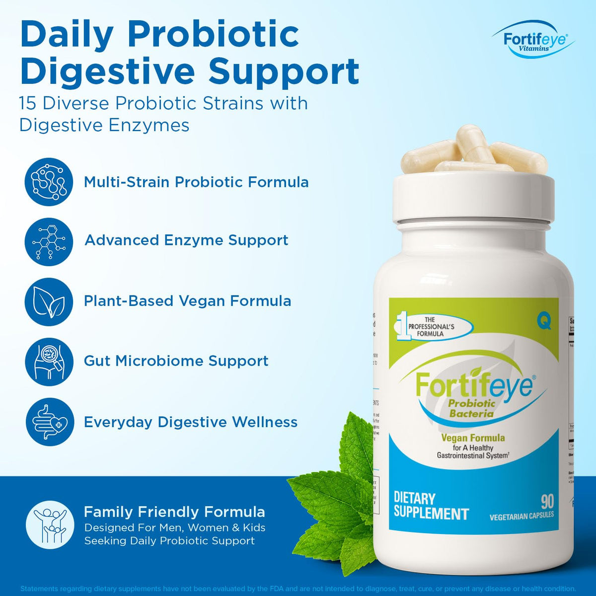 Fortifeye Probiotic Bacteria Vegan Supplement with Digestive Enzymes - image 2