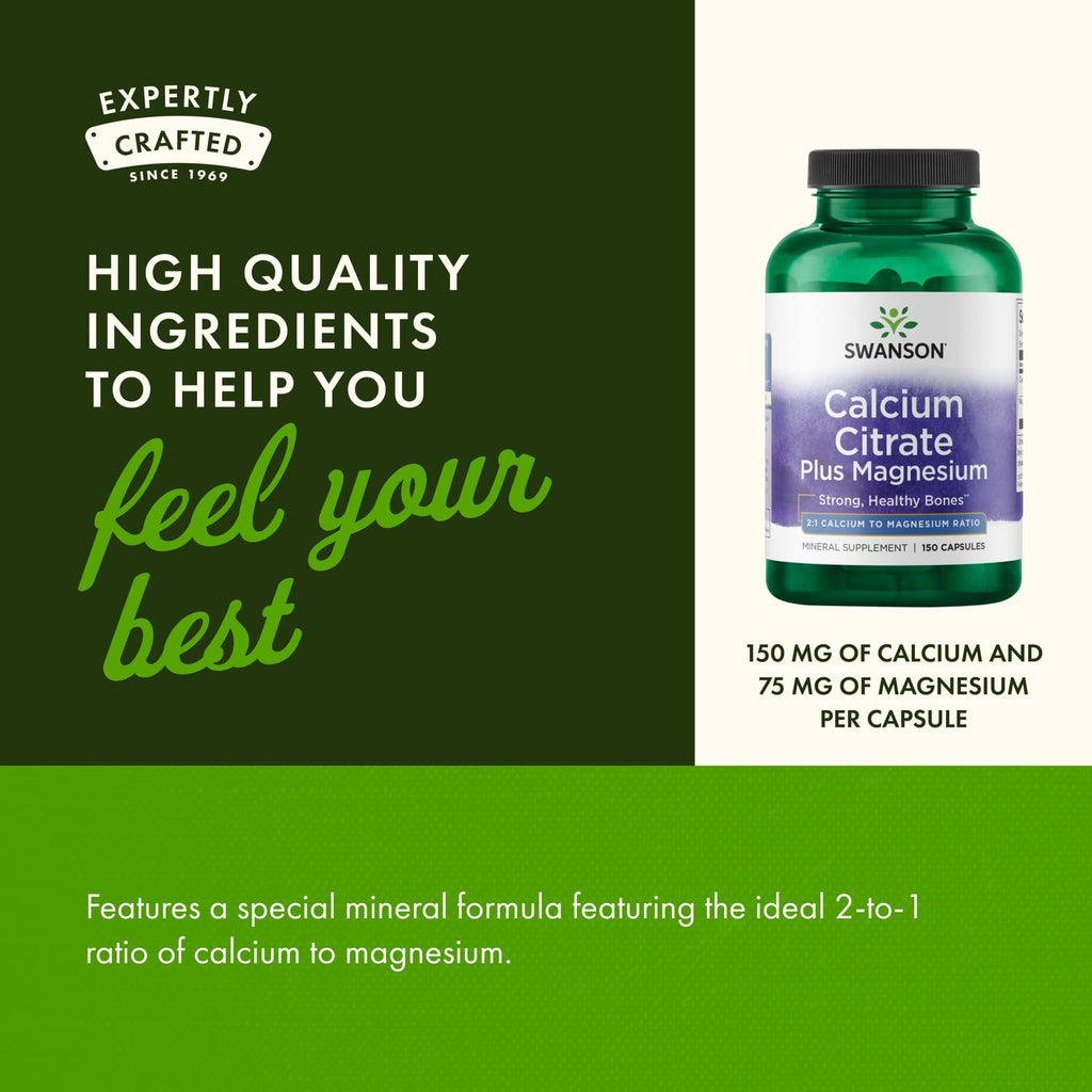 Swanson Calcium Citrate Plus Magnesium - 150 Capsules - image 5