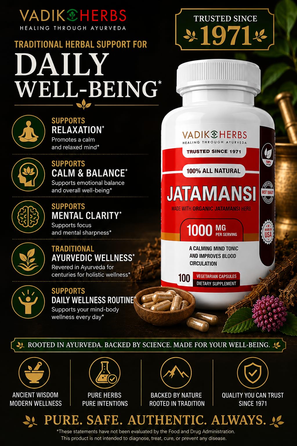 Vadik Herbs Jatamansi Capsules 1000mg for Sleep - 100 Vegetarian Capsules - image 9
