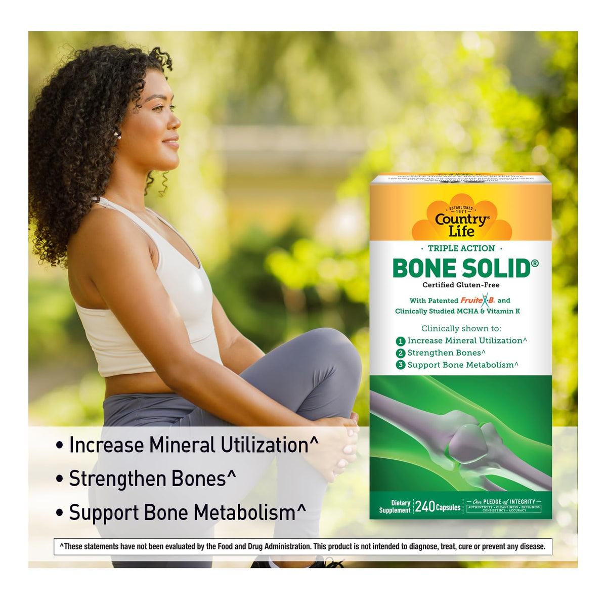 Country Life Triple Action Bone Solid Calcium MCHA K2 D3 - 240 Capsules - image 2
