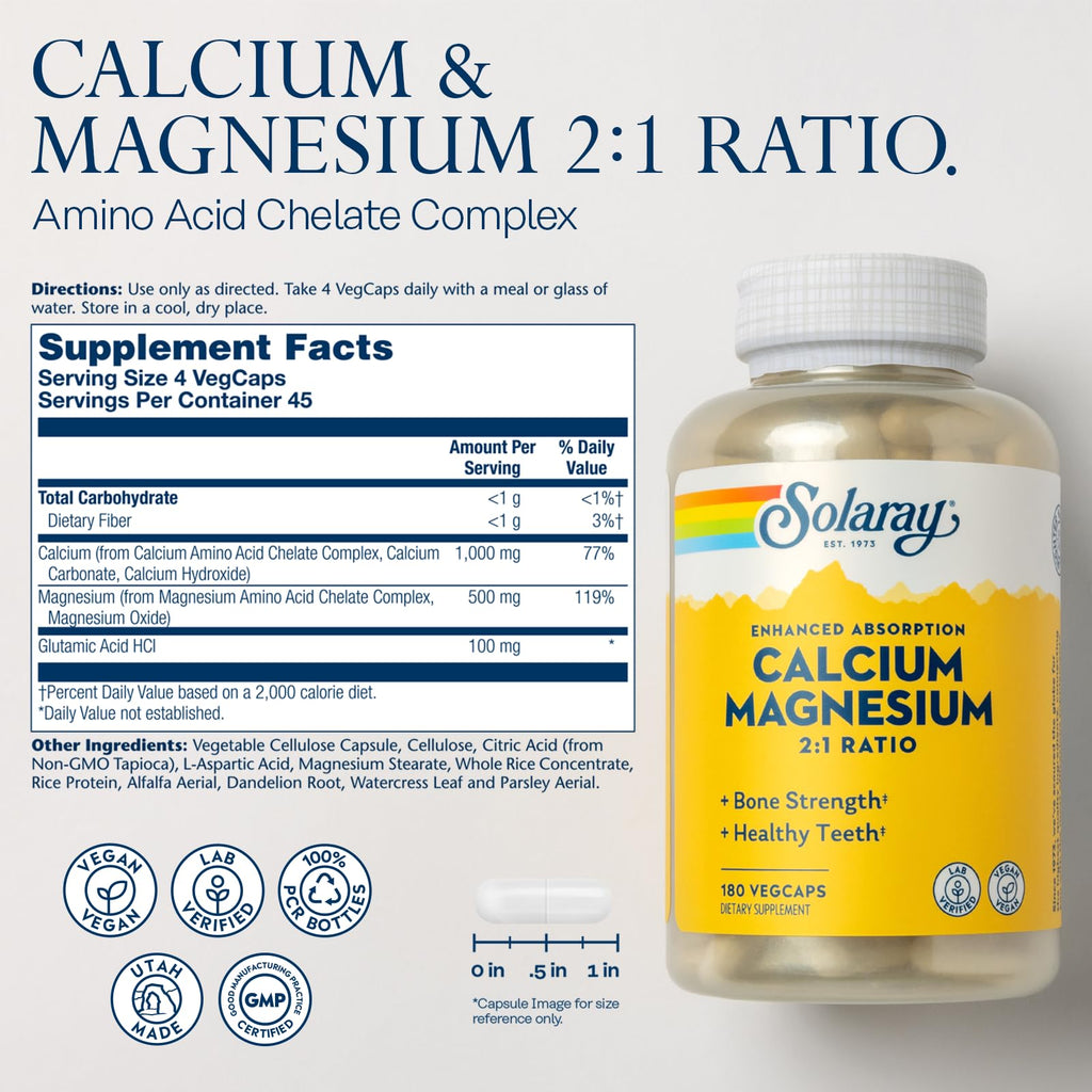 SOLARAY Capsule Calcium Magnesium Bone Strength,Healthy Teeth Vegan