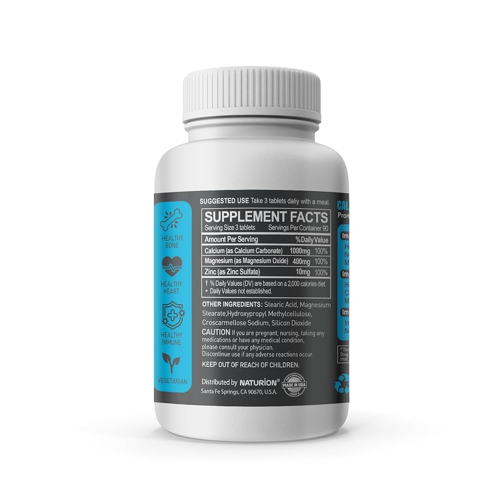 NATURION Calcium Magnesium Zinc Supplement - 270 Tablets - image 3