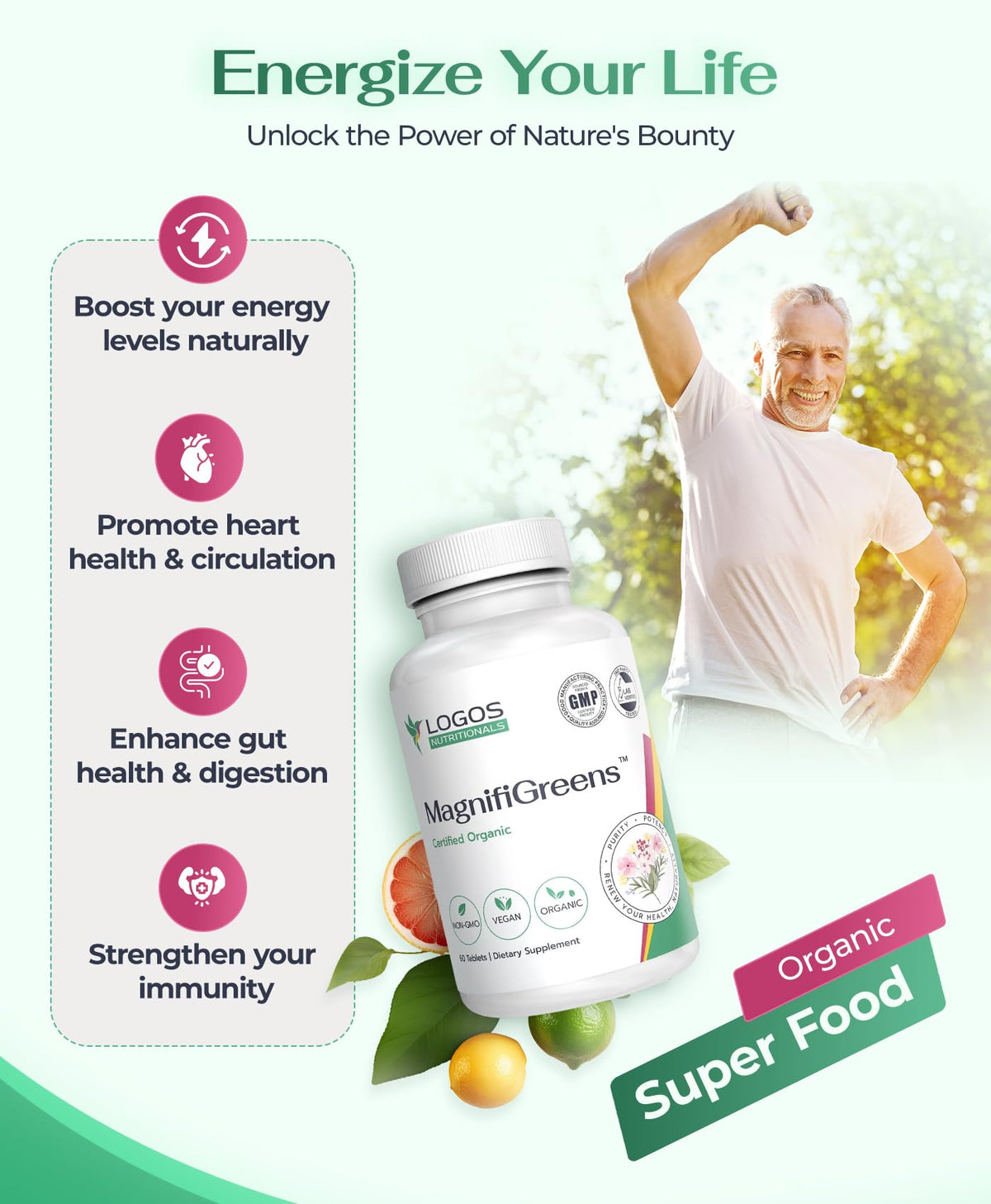 logos nutritionals MagnifiGreens Super Greens Supplement - 60 Tablets - image 4