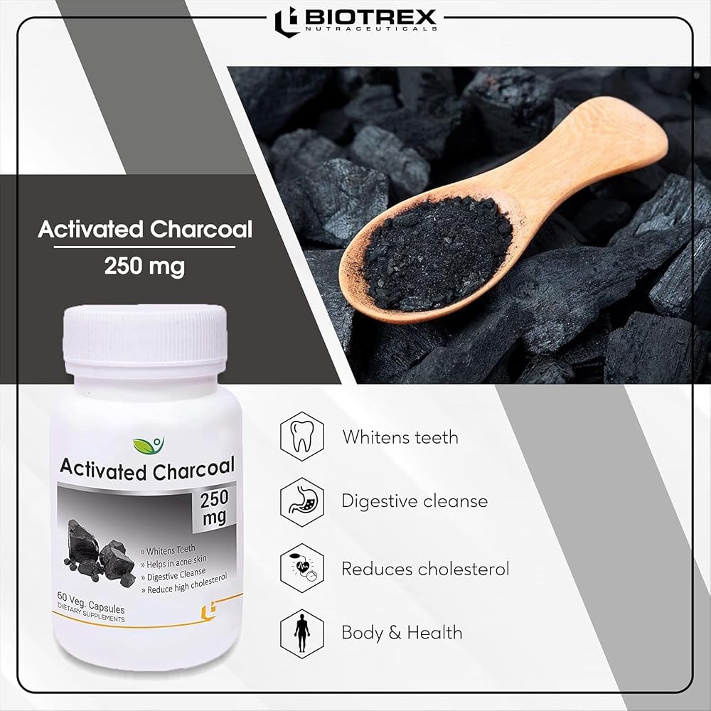 Generic Activated Charcoal 250mg Digestive Cleanse - 60 Capsules - image 3