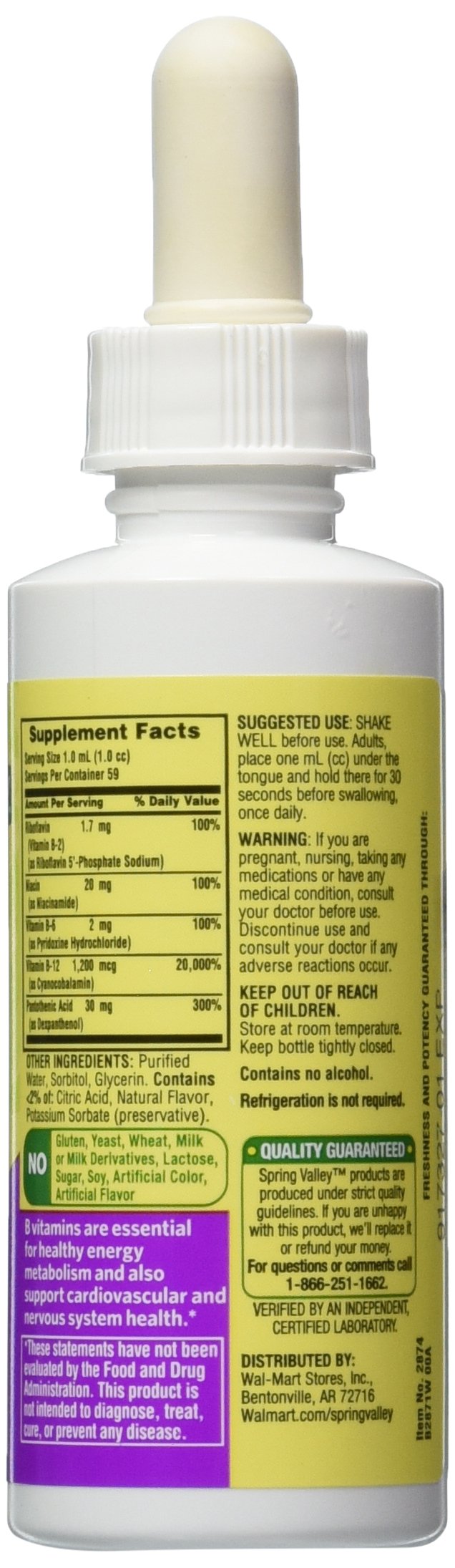 Spring Valley Vitamin B-Complex Sublingual Liquid with B-12 - 2 Fl Oz - image 2