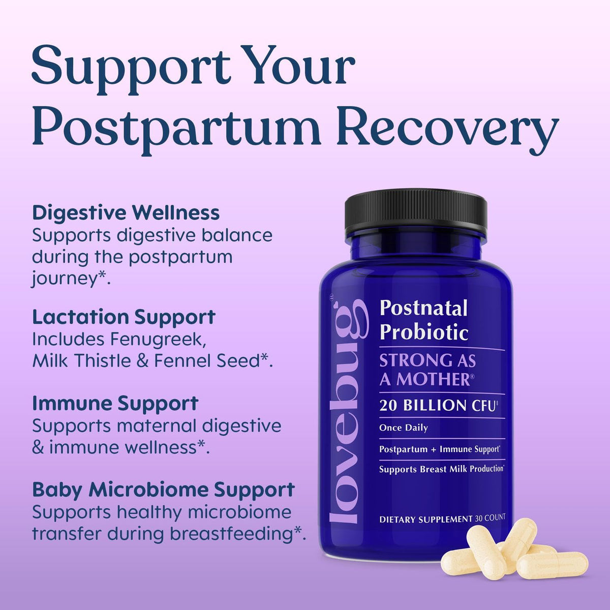LOVEBUG Postnatal Probiotic for Breast Milk Production - 30 Capsules - image 3