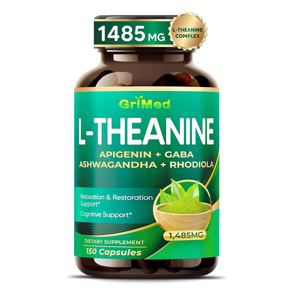GriMed L-Theanine 1485 mg with Apigenin, GABA & Ashwagandha - 150 Capsules