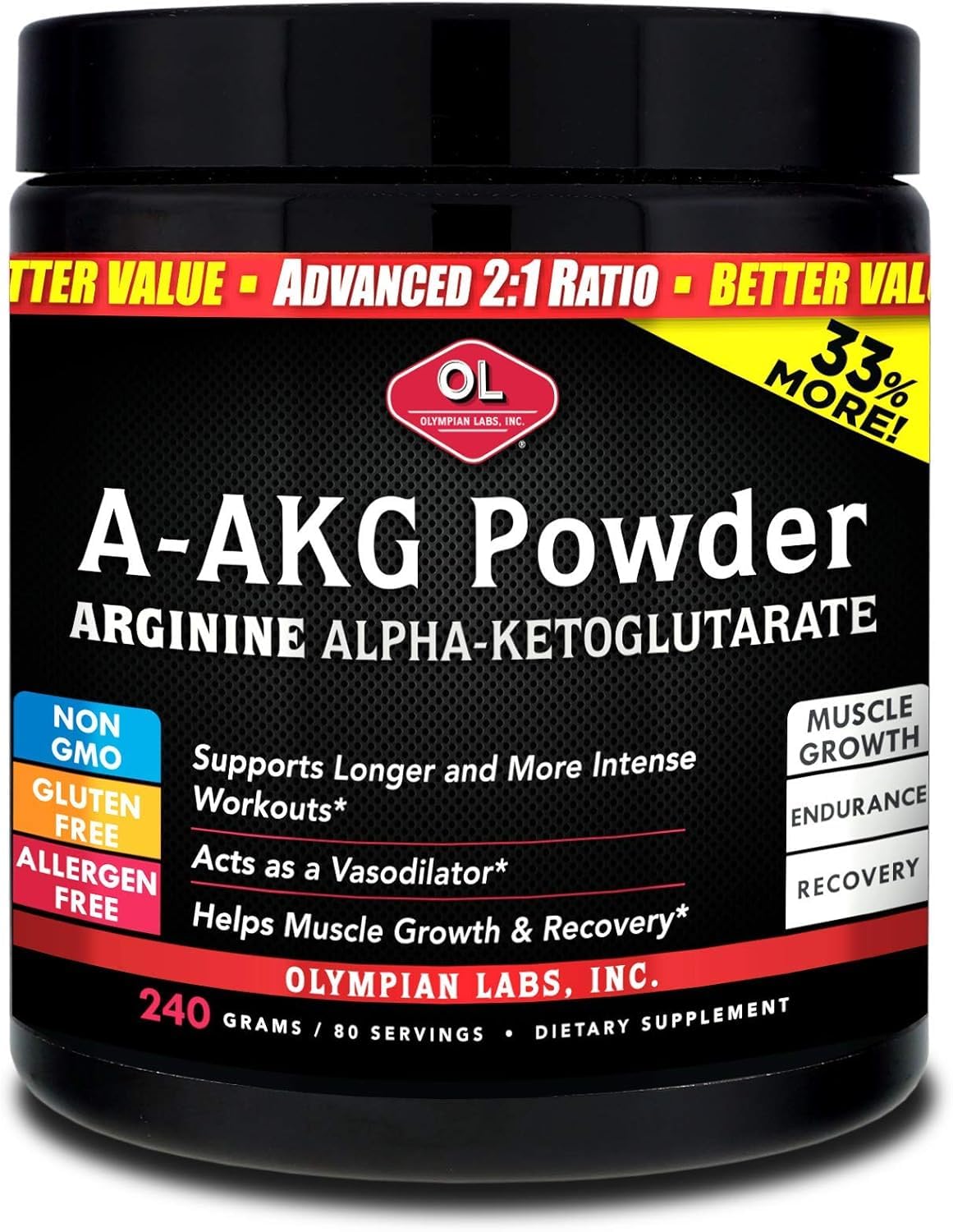Olympian Labs PSN A-AKG Powder for Energy & Sports Performance - 80 Servings