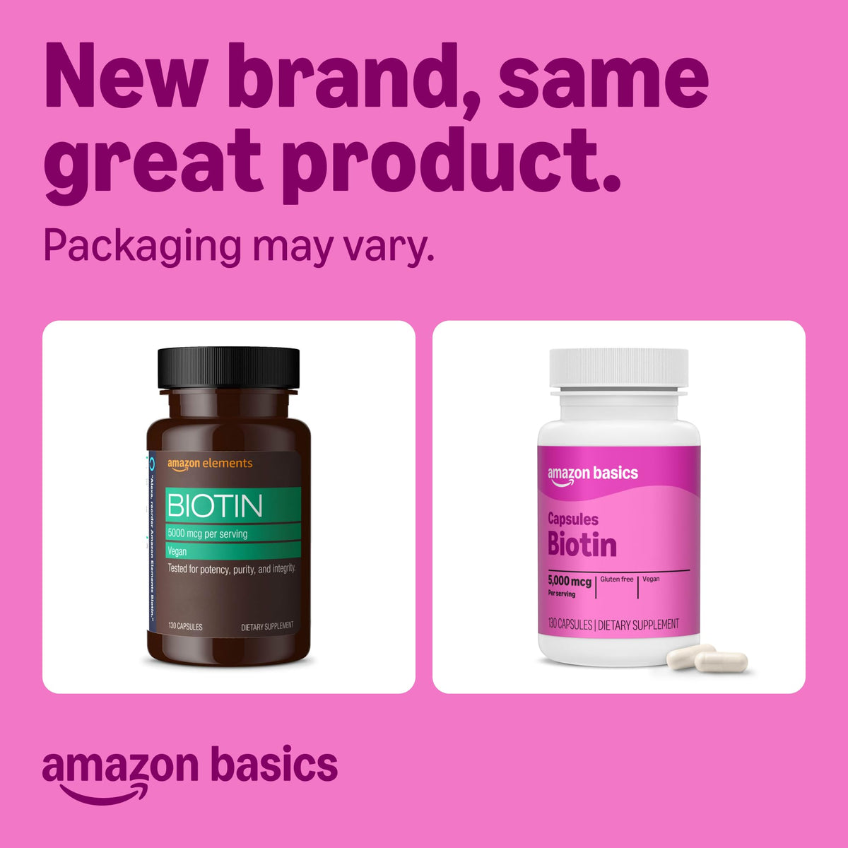 Amazon Basics Vegan Biotin 5000 mcg for Hair, Skin, Nails - 130 Capsules - image 2