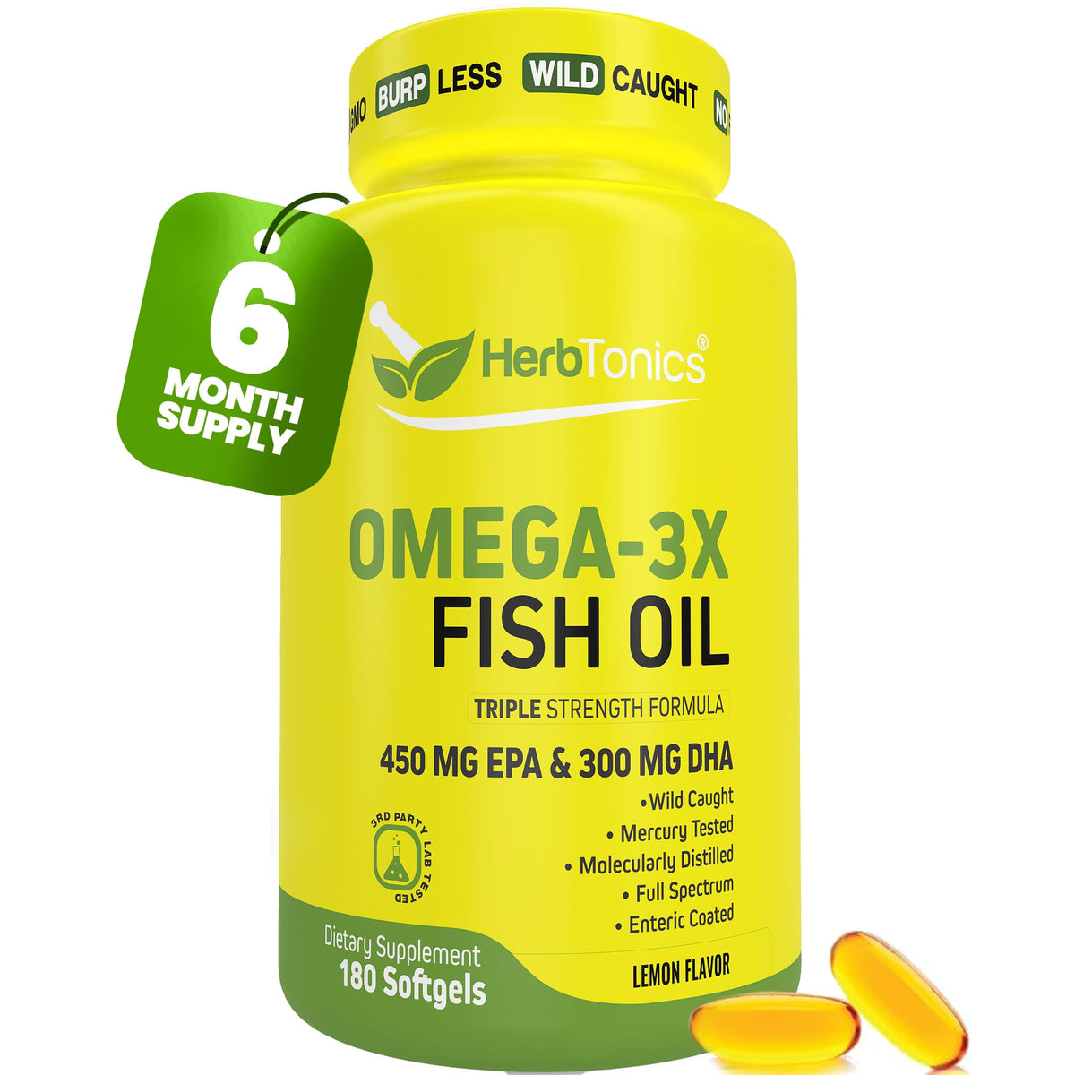 Herbtonics Omega-3 Fish Oil 1250mg EPA 450 DHA 300 - 180 Softgels
