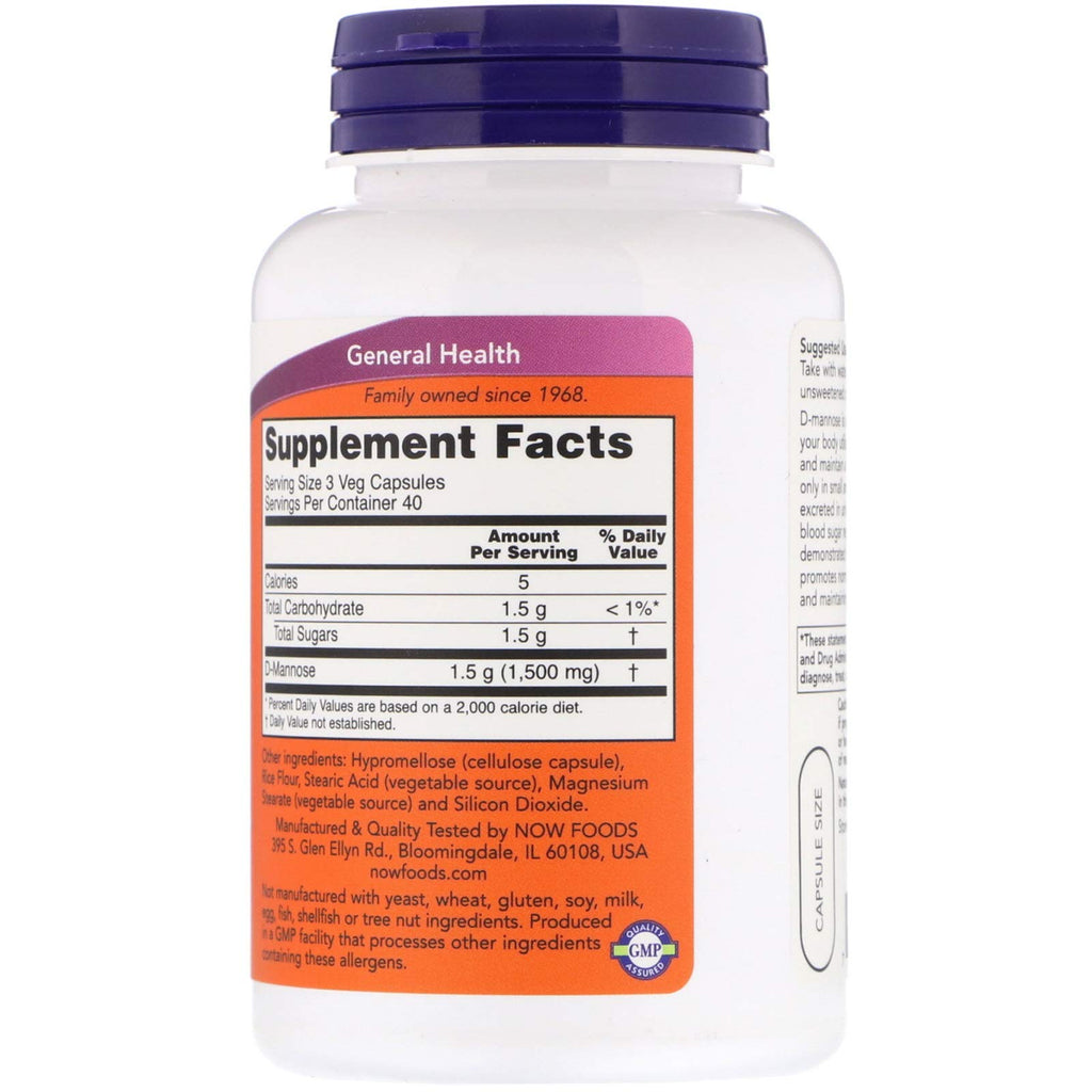 NOW Foods D-Mannose 500mg - 240 Capsules - image 2