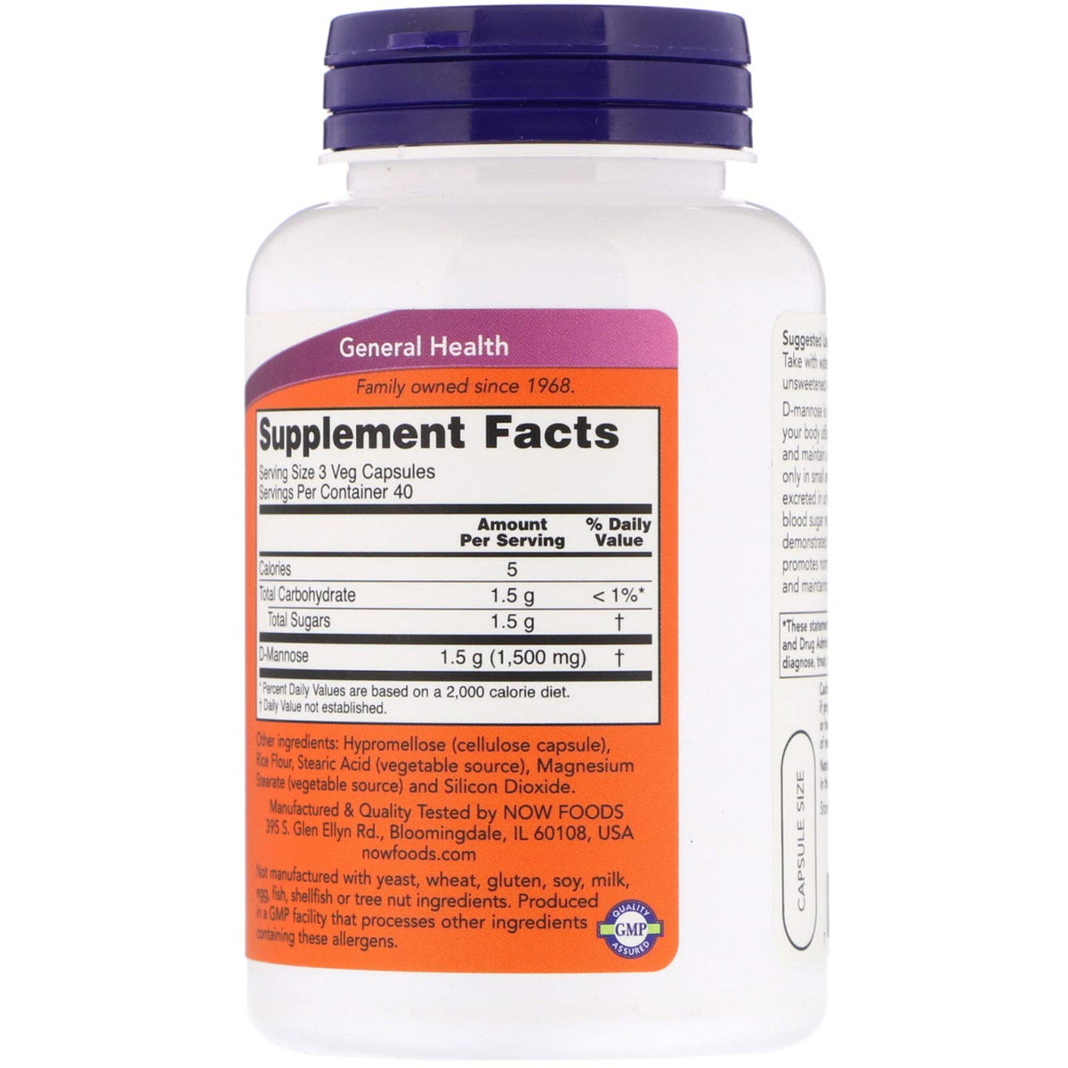 NOW Foods D-Mannose 500mg - 240 Capsules - image 2