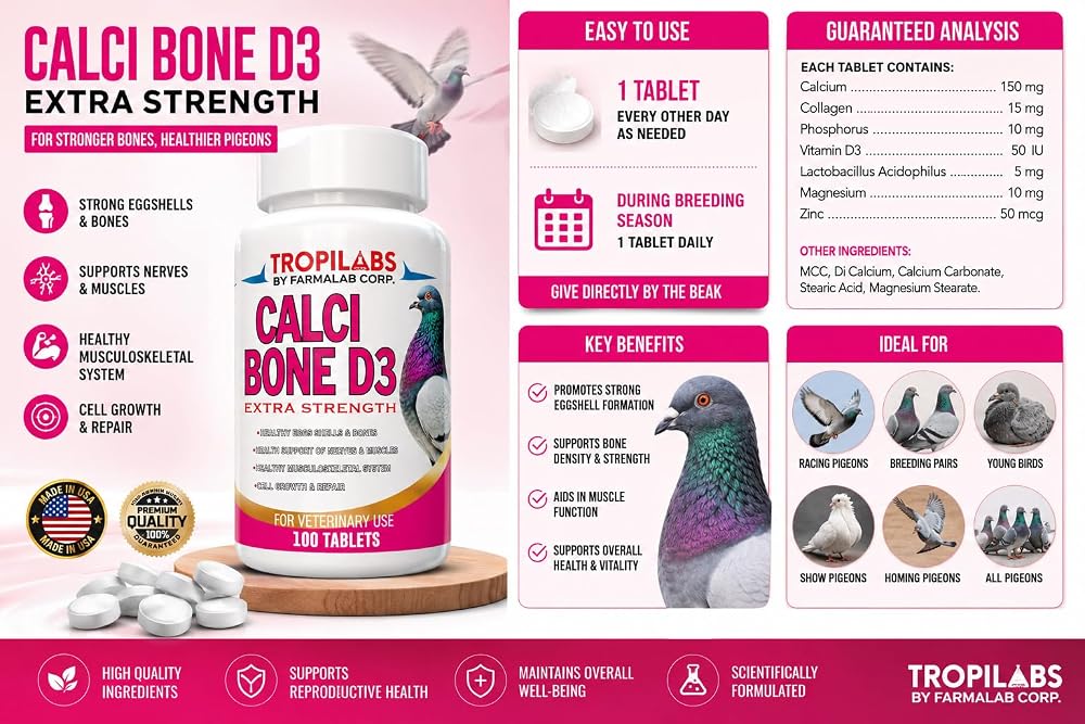 Farmalab Calcium Bone D3 Extra Strength Supplement for Pigeons - 100 Tablets - image 5
