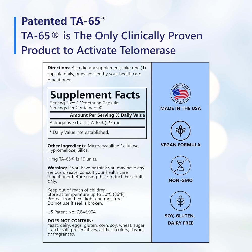 T.A. Sciences TA-65 Telomere Activation Supplement - 90 Capsules - image 2