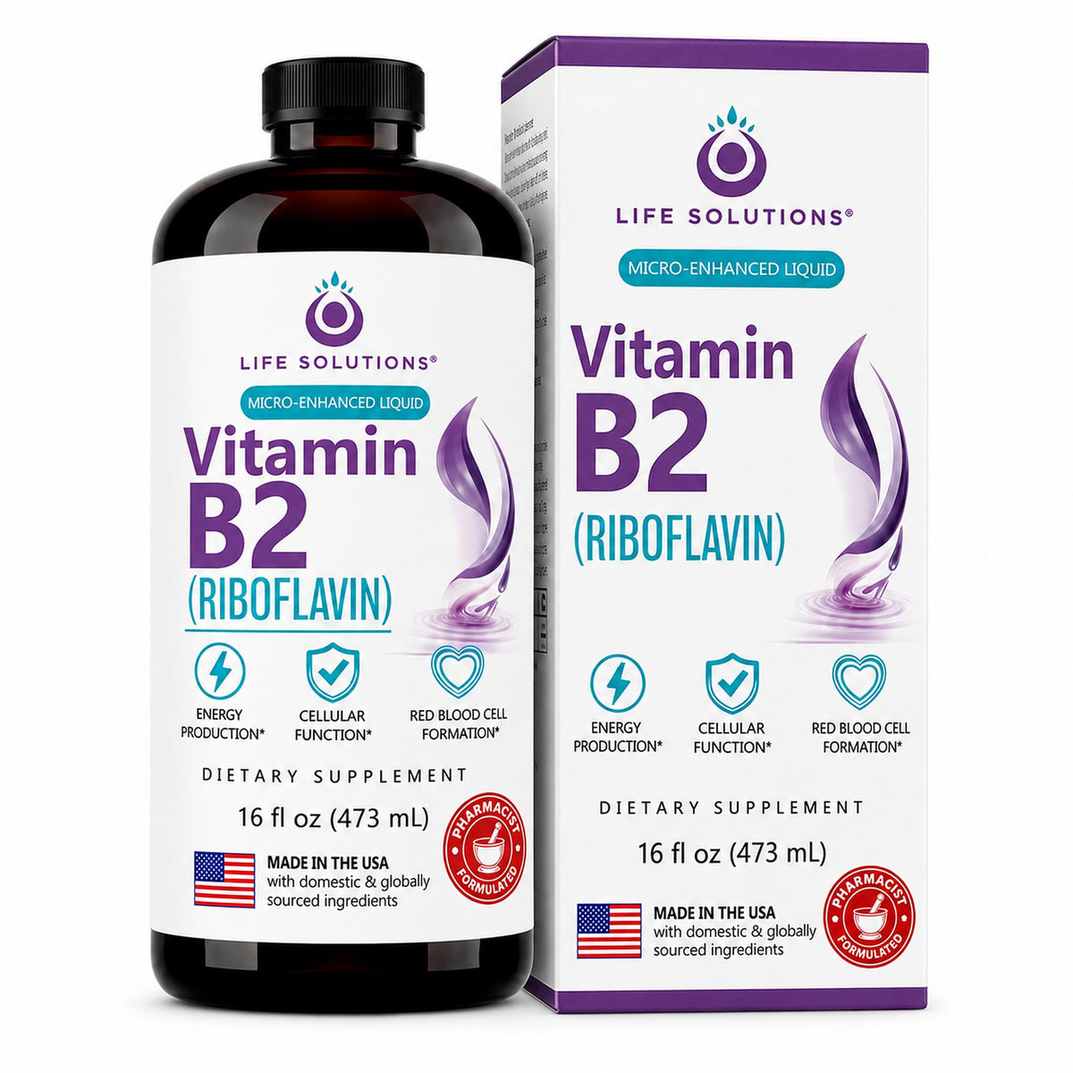 Life Solutions Vitamin B2 Riboflavin Liquid 50 mg - 16 Fl Oz