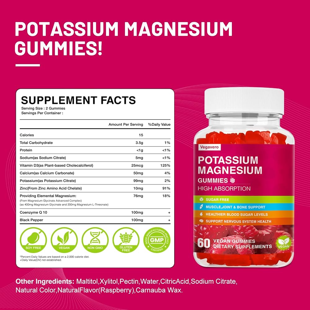 Vegavero Potassium Magnesium Gummies - Magnesium Glycinate Gummies