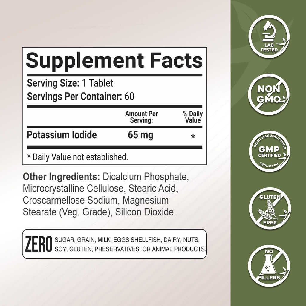 GADE NUTRITION Potassium Iodide 65 mg Thyroid Support - 60 Tablets - image 4