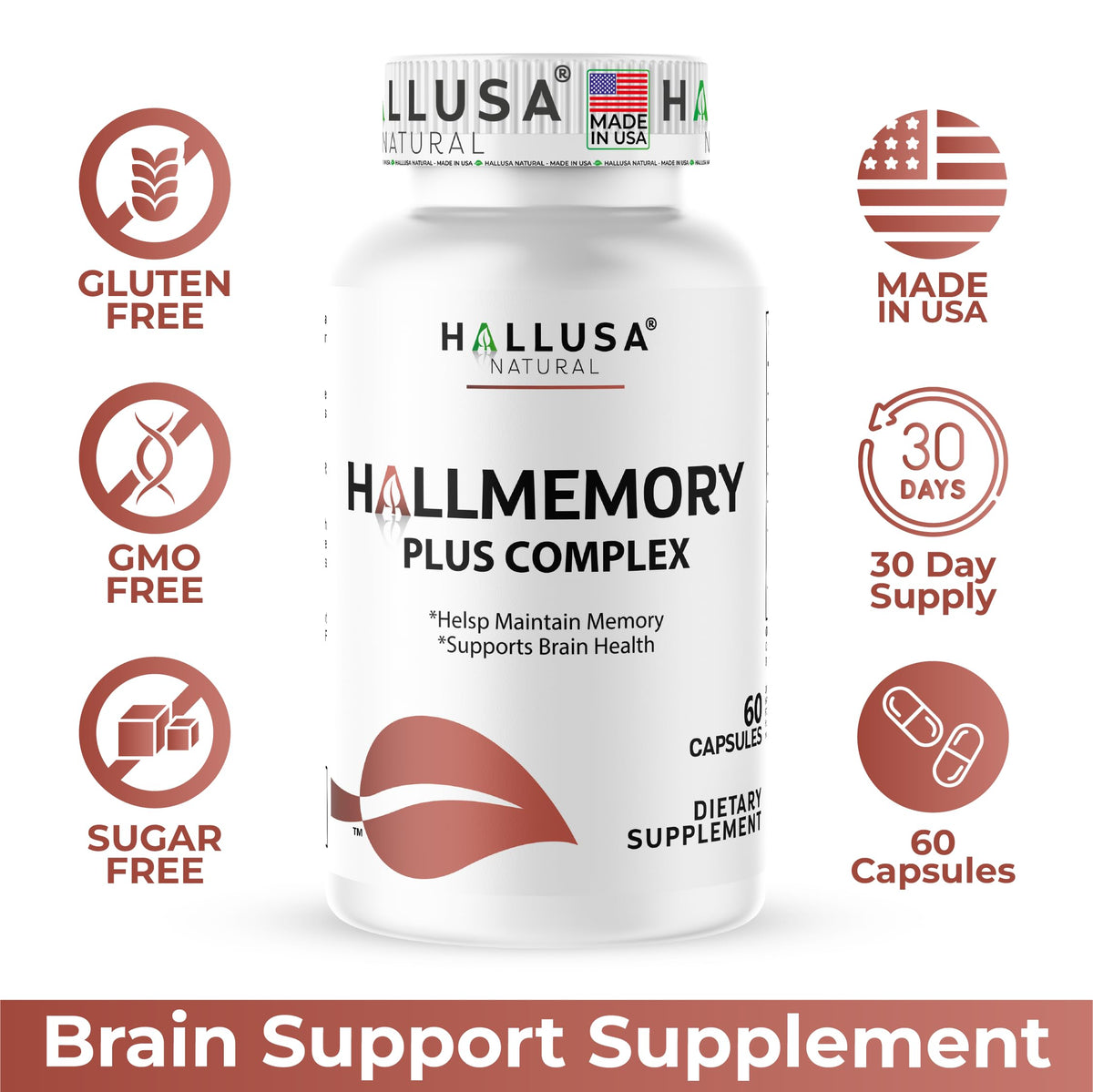 Hallusa Natural Memory & Brain Health Support - 60 Capsules - image 2
