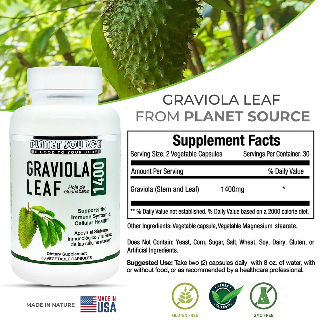 Planet Source Graviola Leaf 1400mg - 60 Vegetarian Capsules - image 7