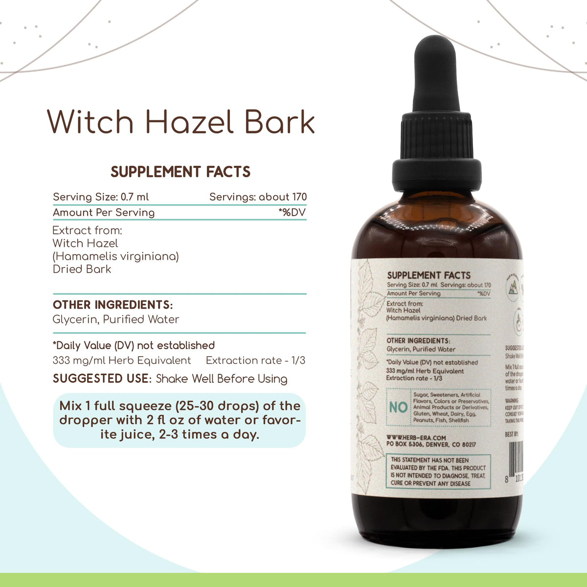 HerbEra Witch Hazel Bark Alcohol-Free Herbal Extract Tincture