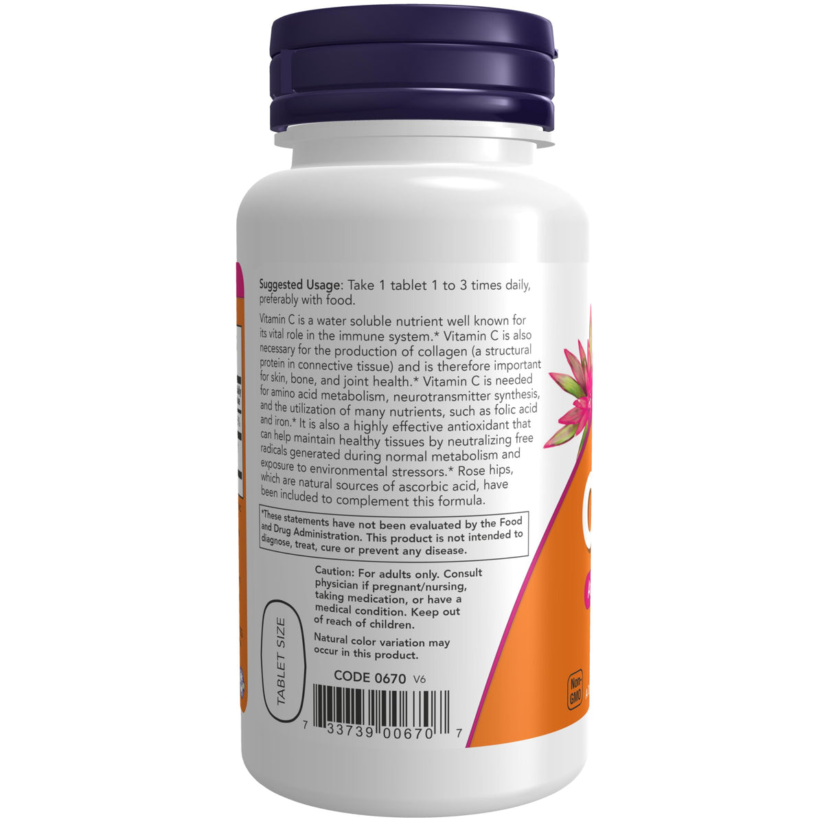 NOW Vitamin C-500 with Rose Hips - 100 Tablets - image 3