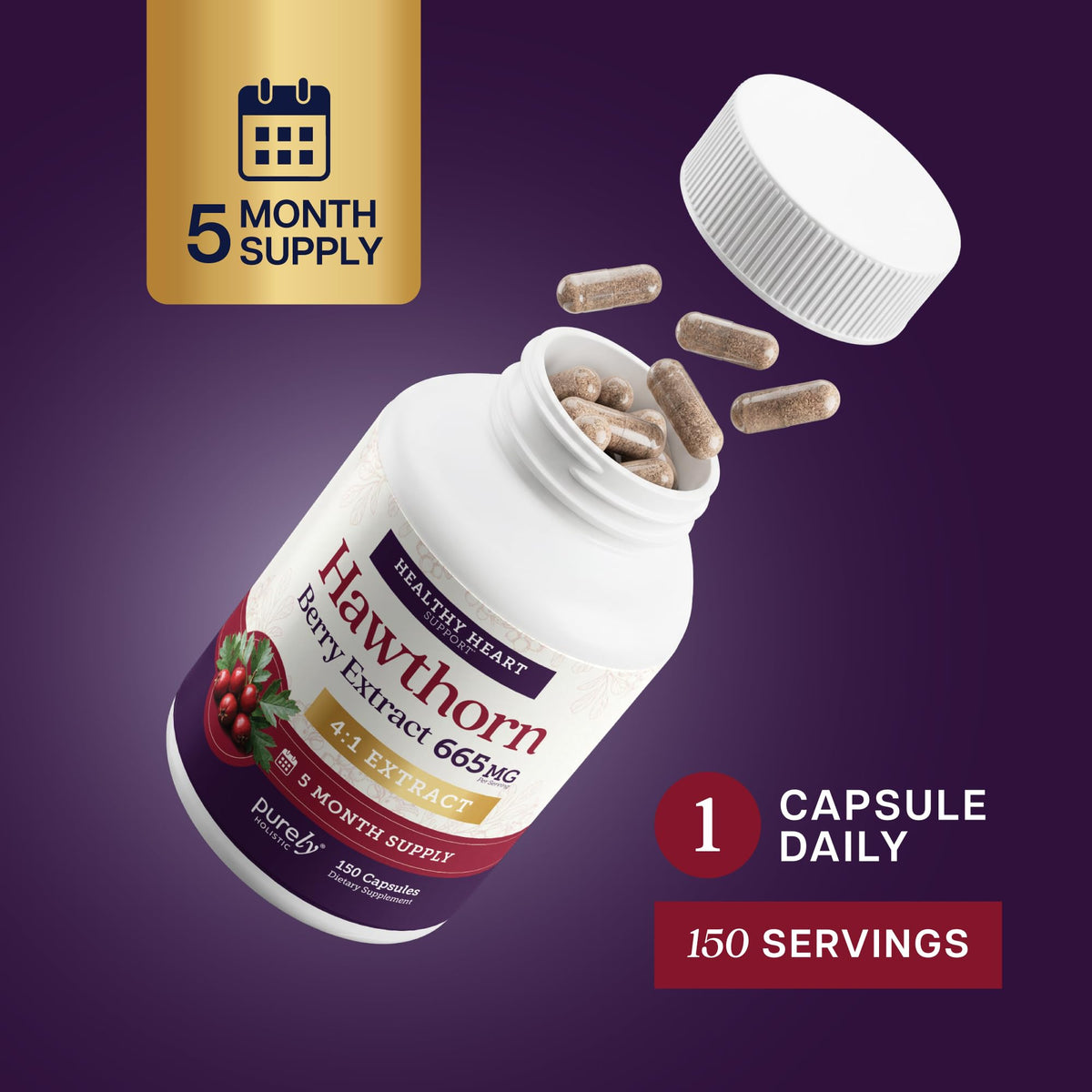 Purely Holistic Hawthorn Berry Extract 4:1 Supplement - 150 Capsules - image 6