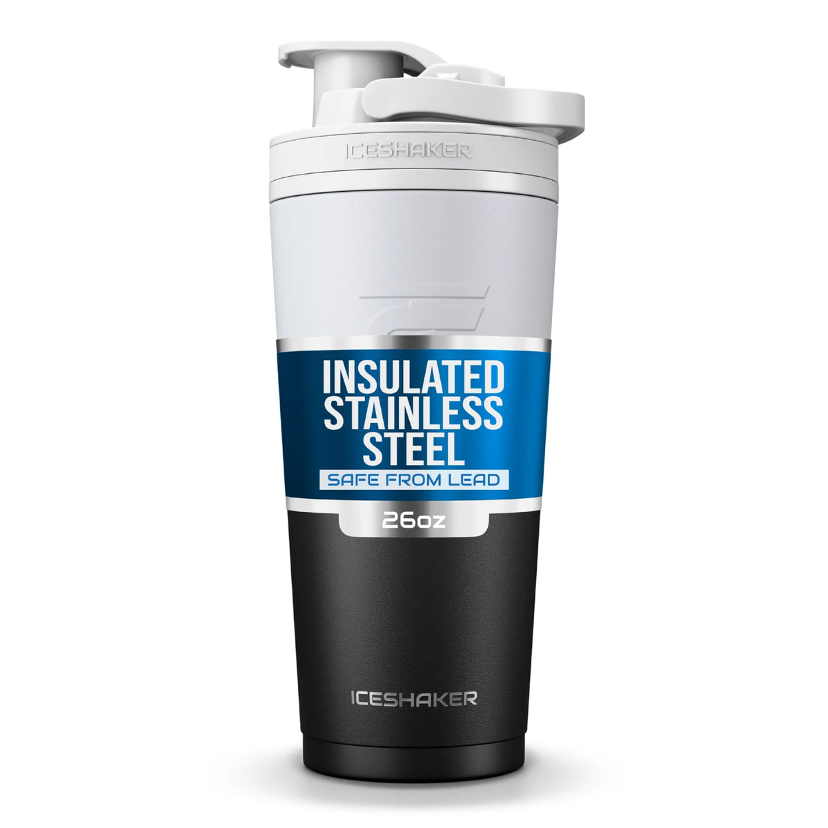 Ice Shaker Stainless Steel Shaker Bottle 26oz - Black/White