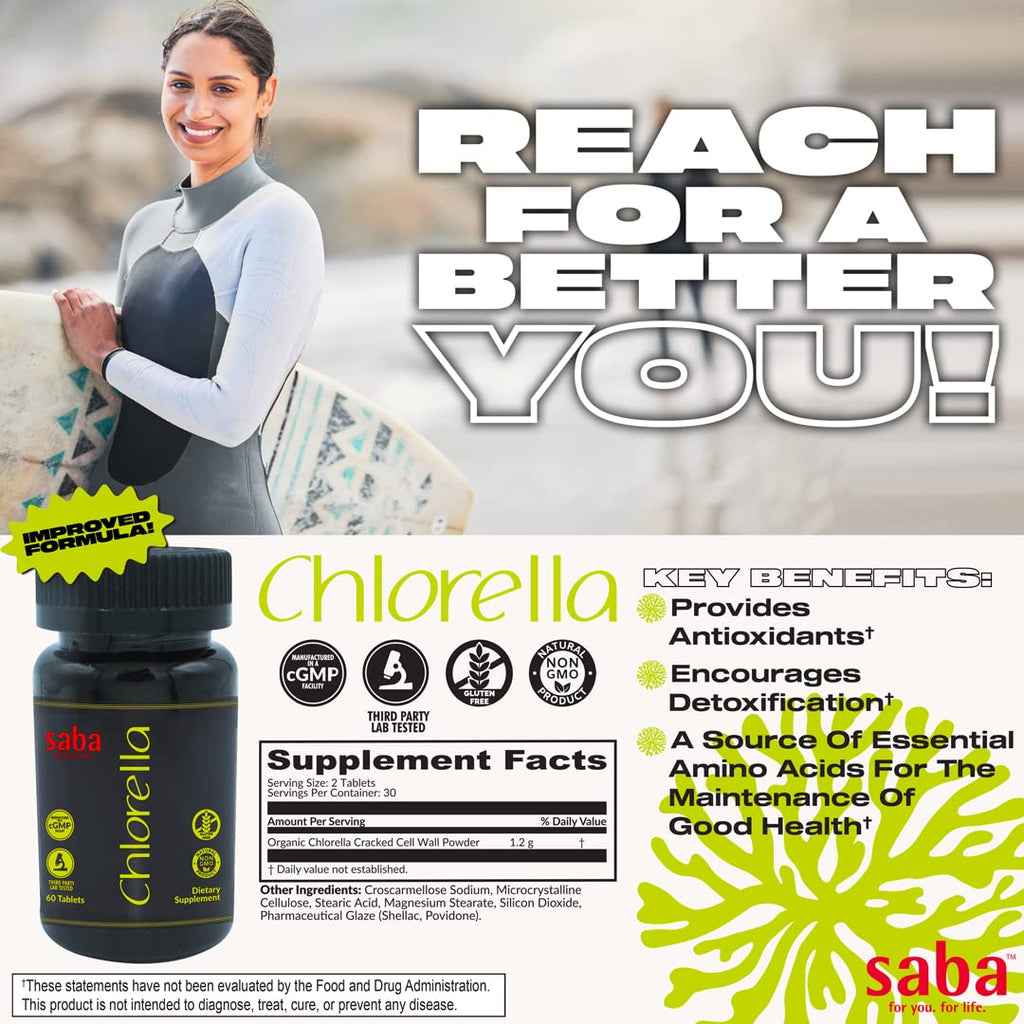 Saba Chlorella Organic Tablets with Cracked Cell Wall - 60 Tablets - image 7