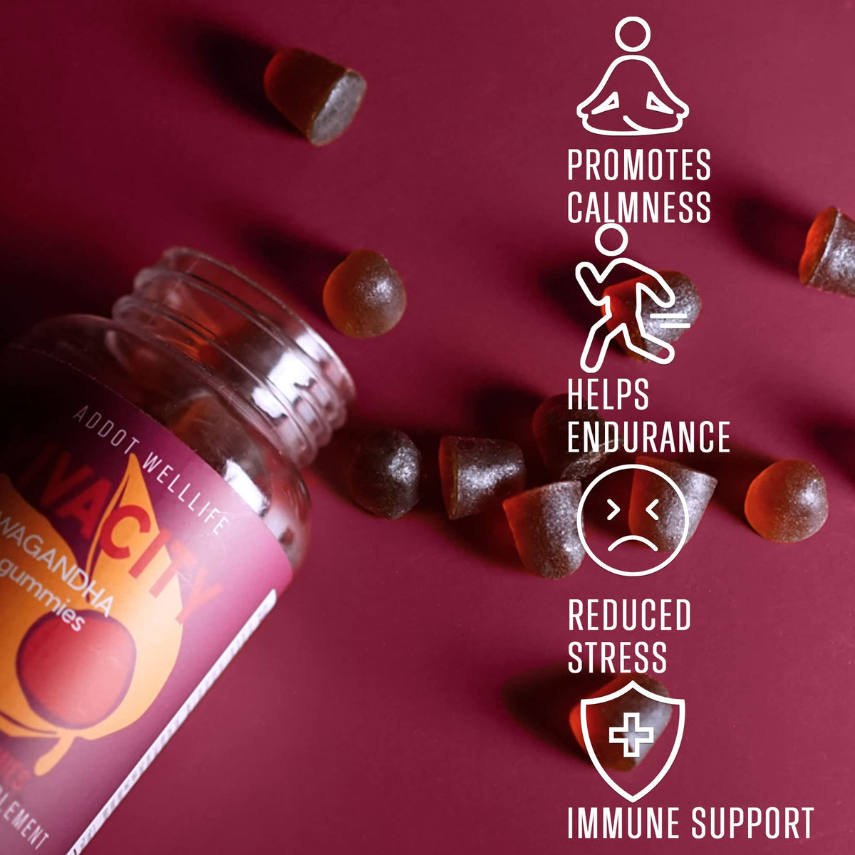ADDOT Vivacity Ashwagandha Hemp Gummies for Stress & Sleep - 60 Gummies - image 2
