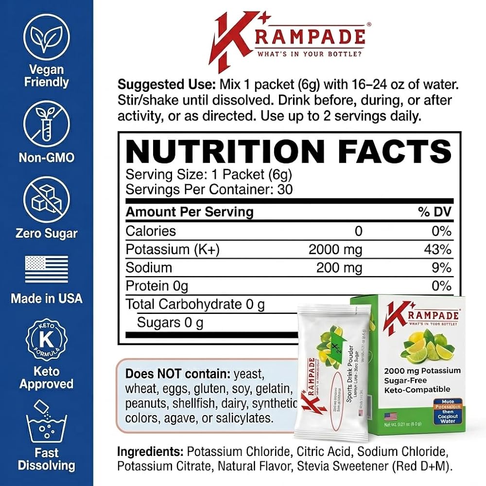 Krampade High Potassium Electrolytes Powder Lemon Lime - 20 Singles - image 3