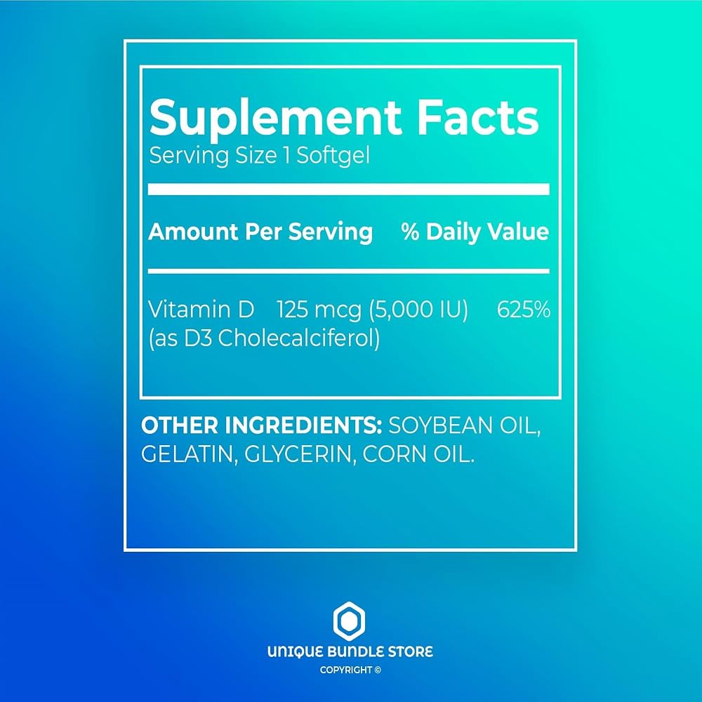 Unique Bundle Store Extra Strength Vitamin D3 5000 IU