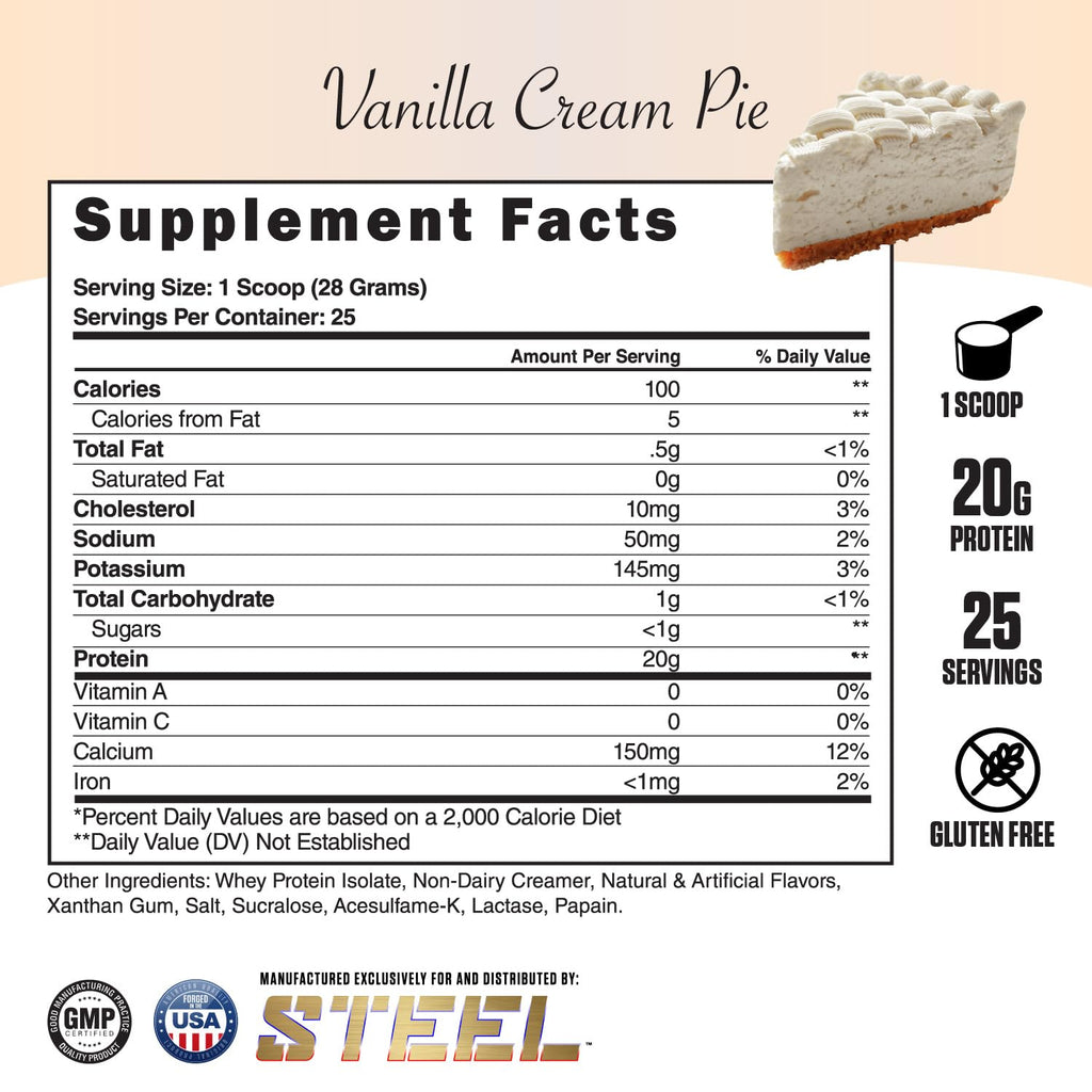 Steel Supplements Whey-ISO Whey Protein Isolate Powder Supplement