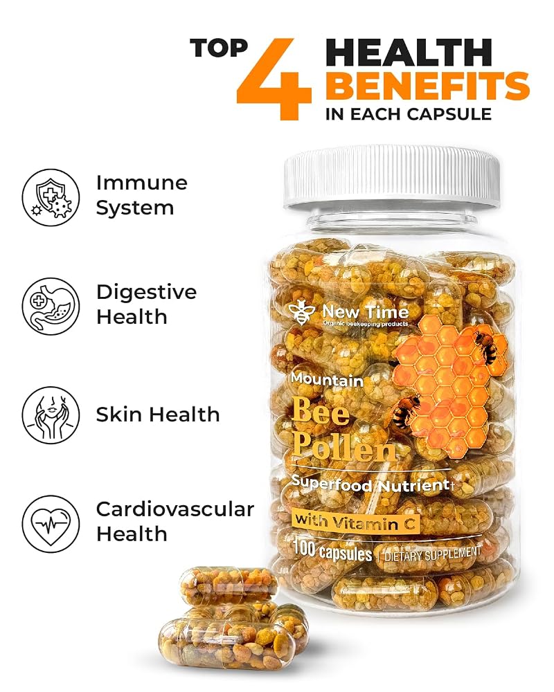 New Time Organic Bee Pollen Capsules for Energy & Immune Support - 100 Count - image 3